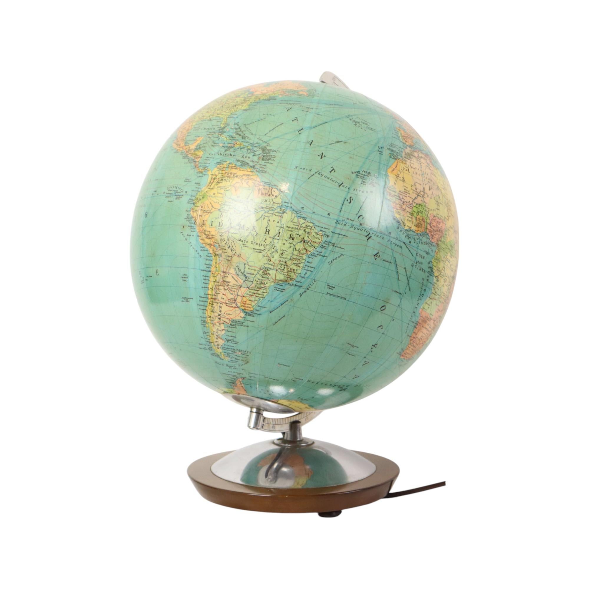 German Large Illuminated World Globe Lamp Columbus Fifties For Sale