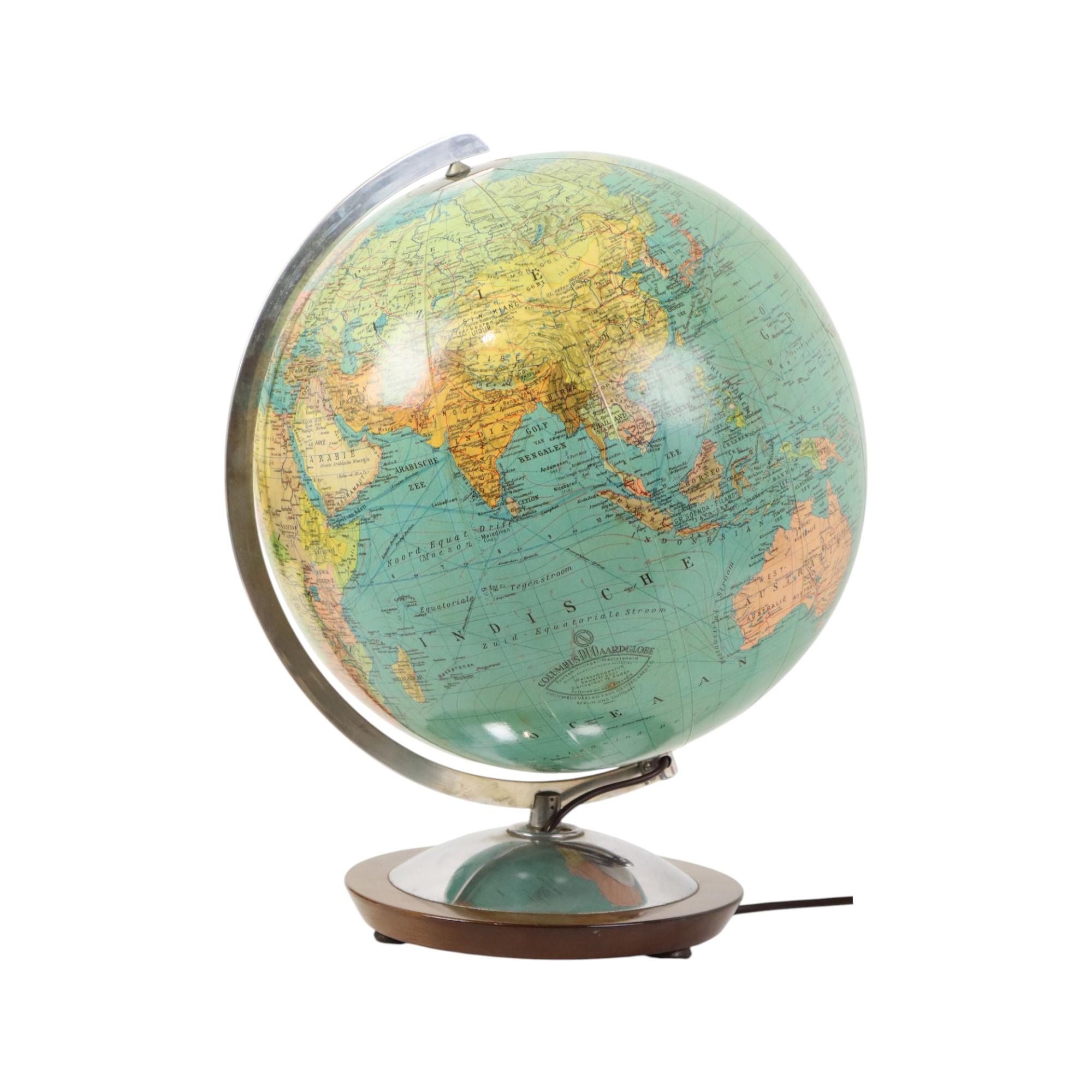20th Century Large Illuminated World Globe Lamp Columbus Fifties For Sale