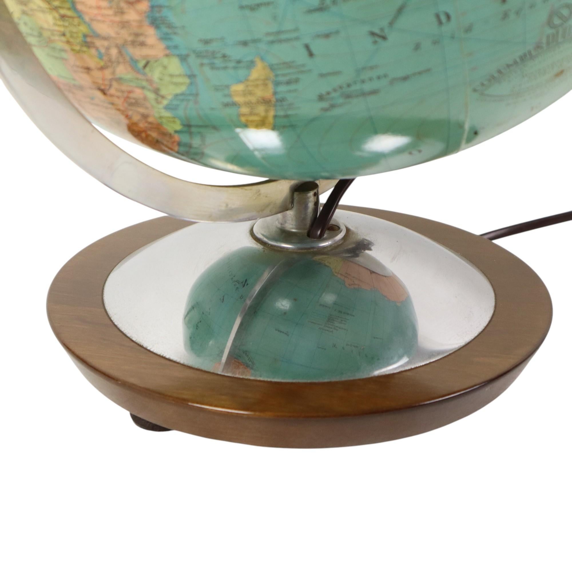 Large Illuminated World Globe Lamp Columbus Fifties For Sale 2