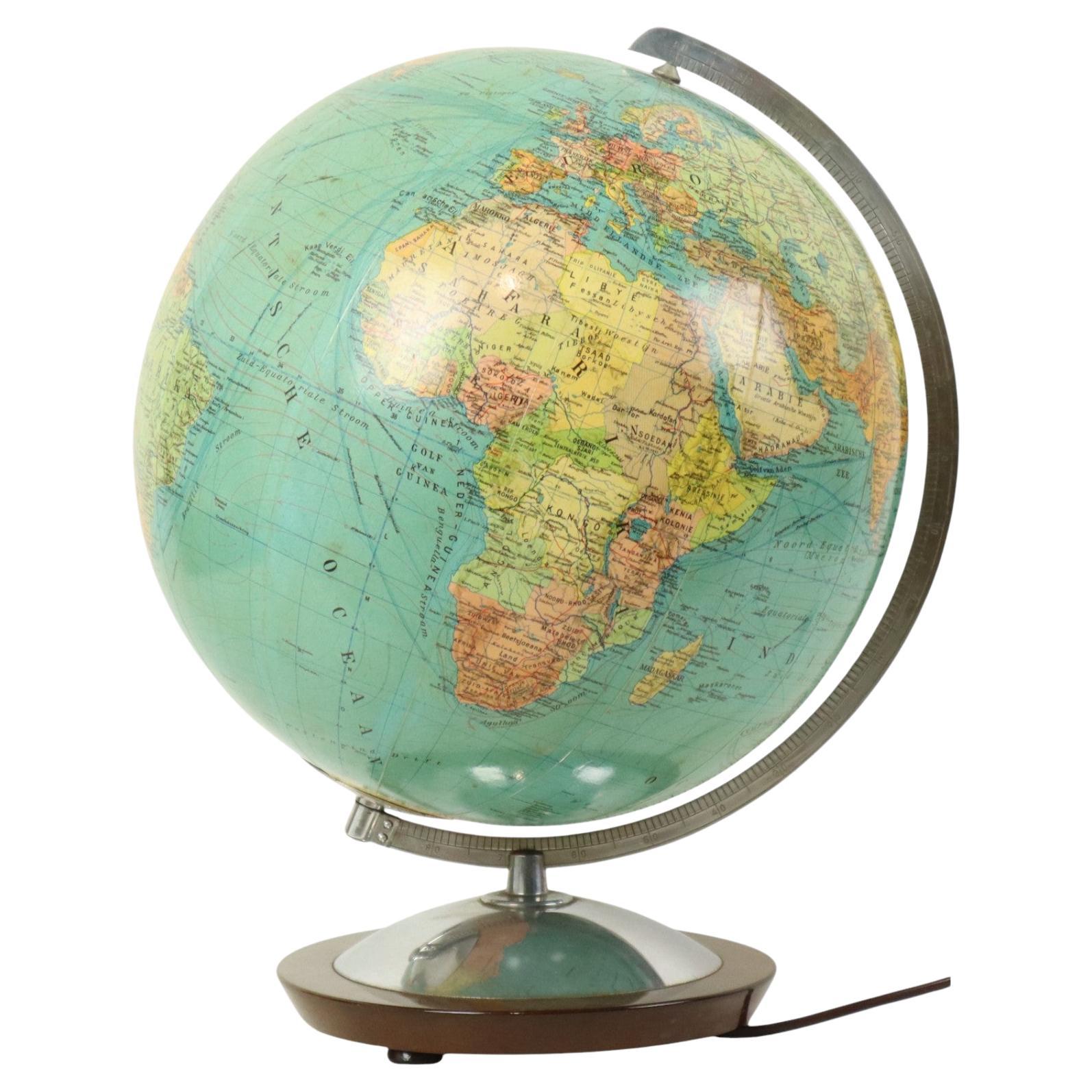 Large Illuminated World Globe Lamp Columbus Fifties For Sale