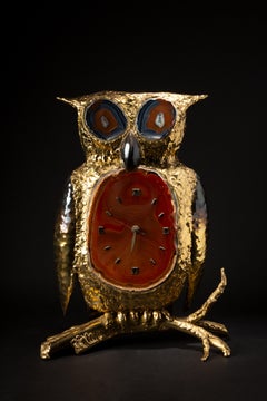 Grande horloge/sculpture en forme de hibou enlumeau de Richard et Isabelle Faure