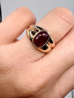 Large illusion double band ruby ring 18KT yellow gold wine color ruby ring natur