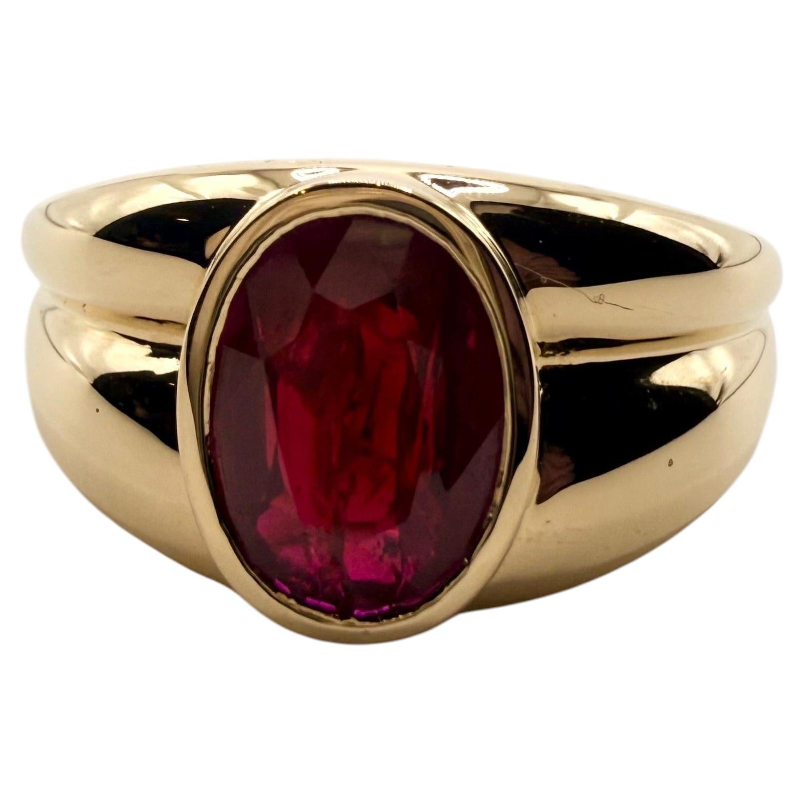 Large illusion double band ruby ring 18KT yellow gold wine color ruby ring natur