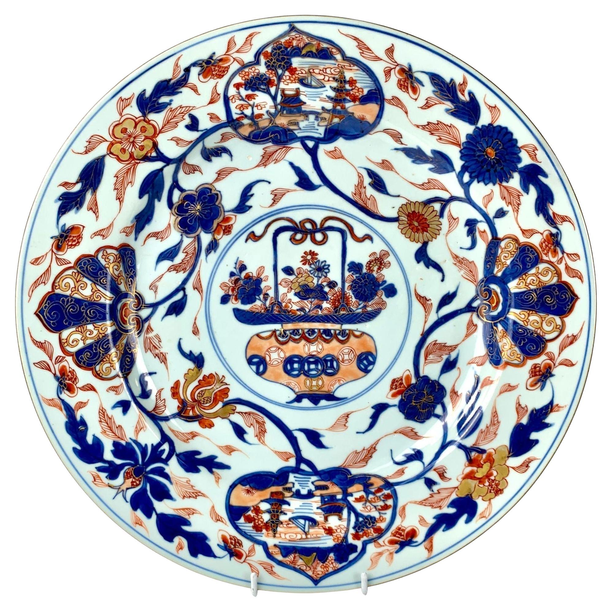 Großer chinesischer Imari-Porzellanteller aus dem 18. Jahrhundert, um 1760