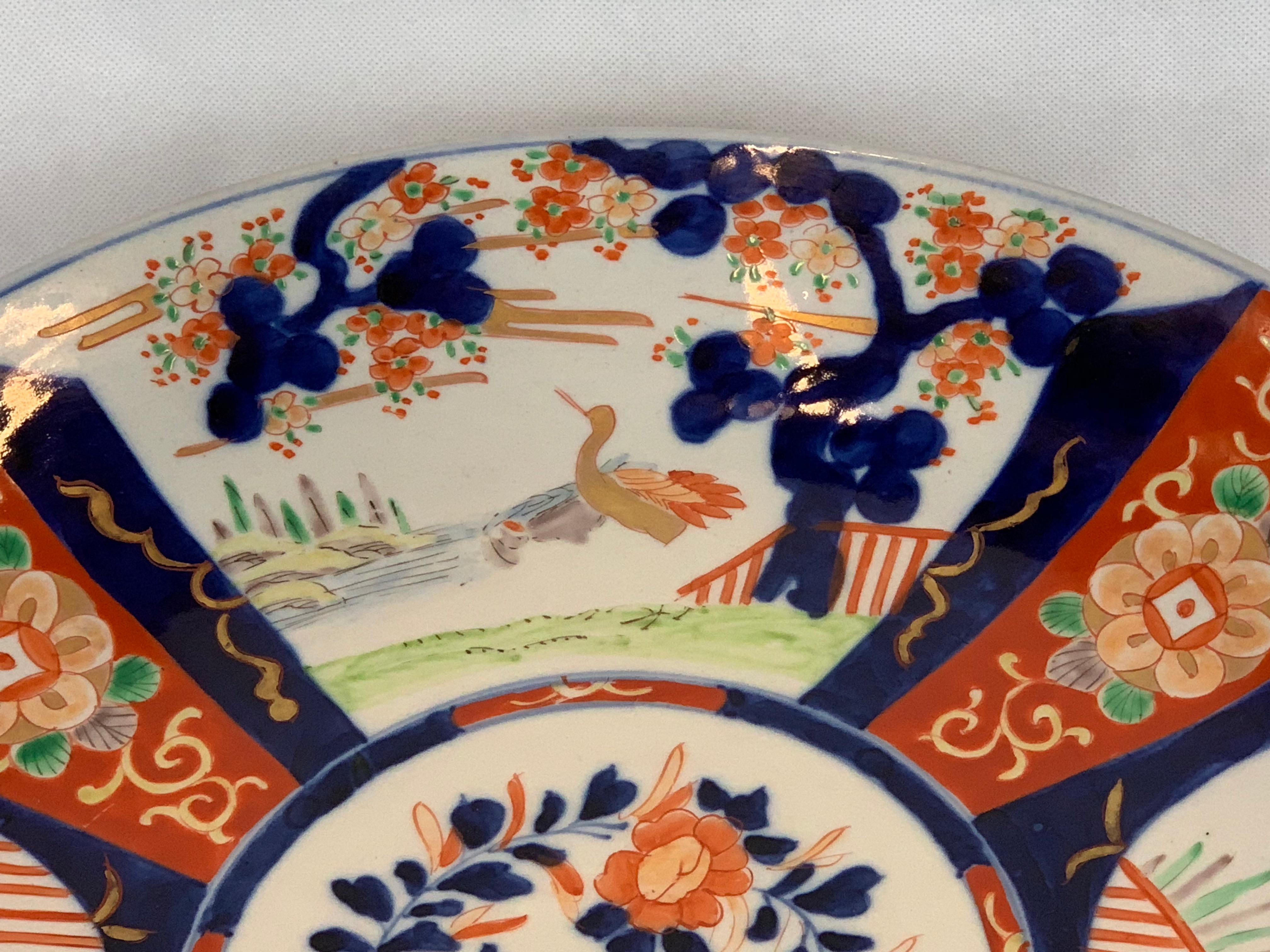 Japonisme Imari Porcelain Charger-Four Hand Painted Panels-Japan, Meiji Period, 17.75