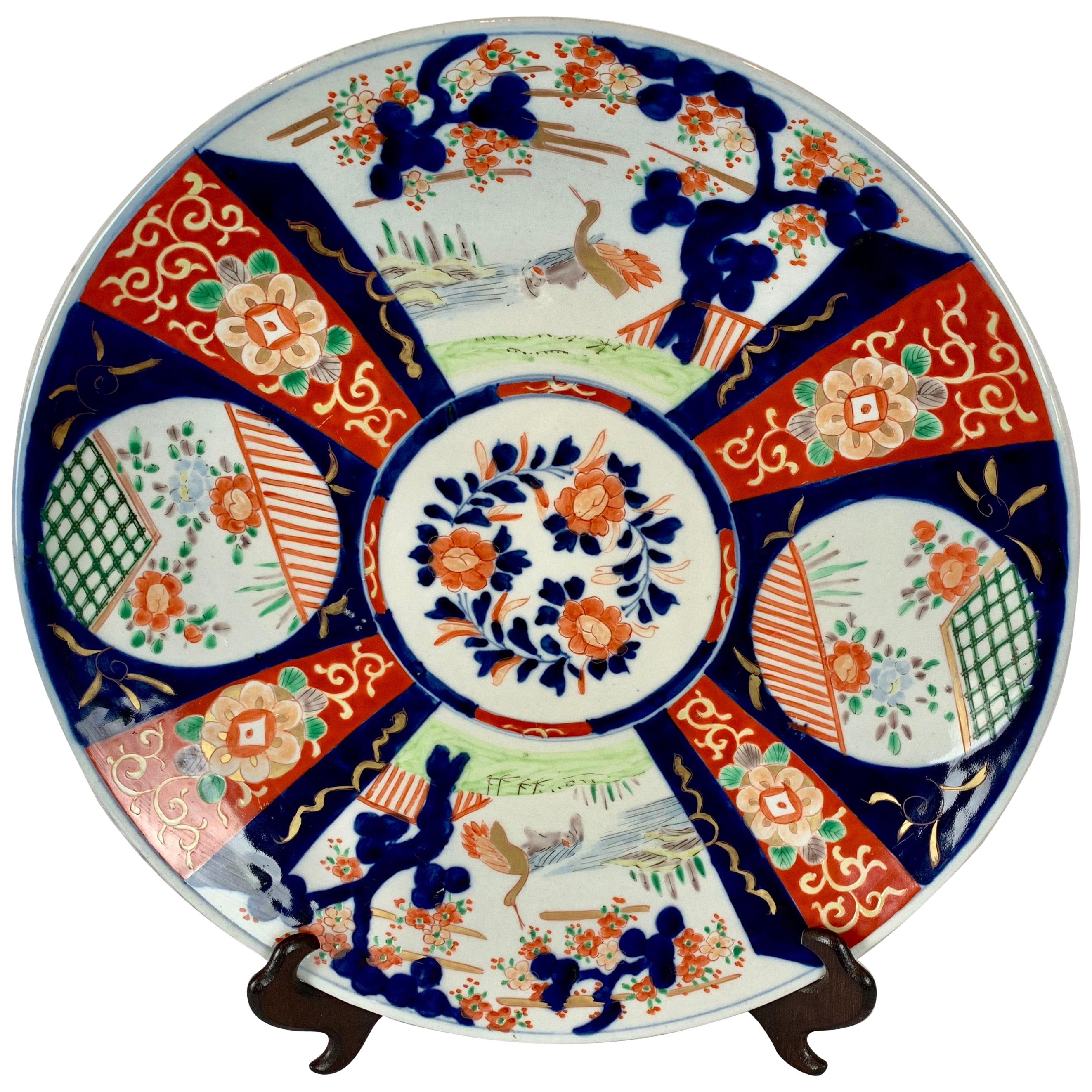 Imari Porcelain Charger-Four Hand Painted Panels-Japan, Meiji Period, 17.75"
