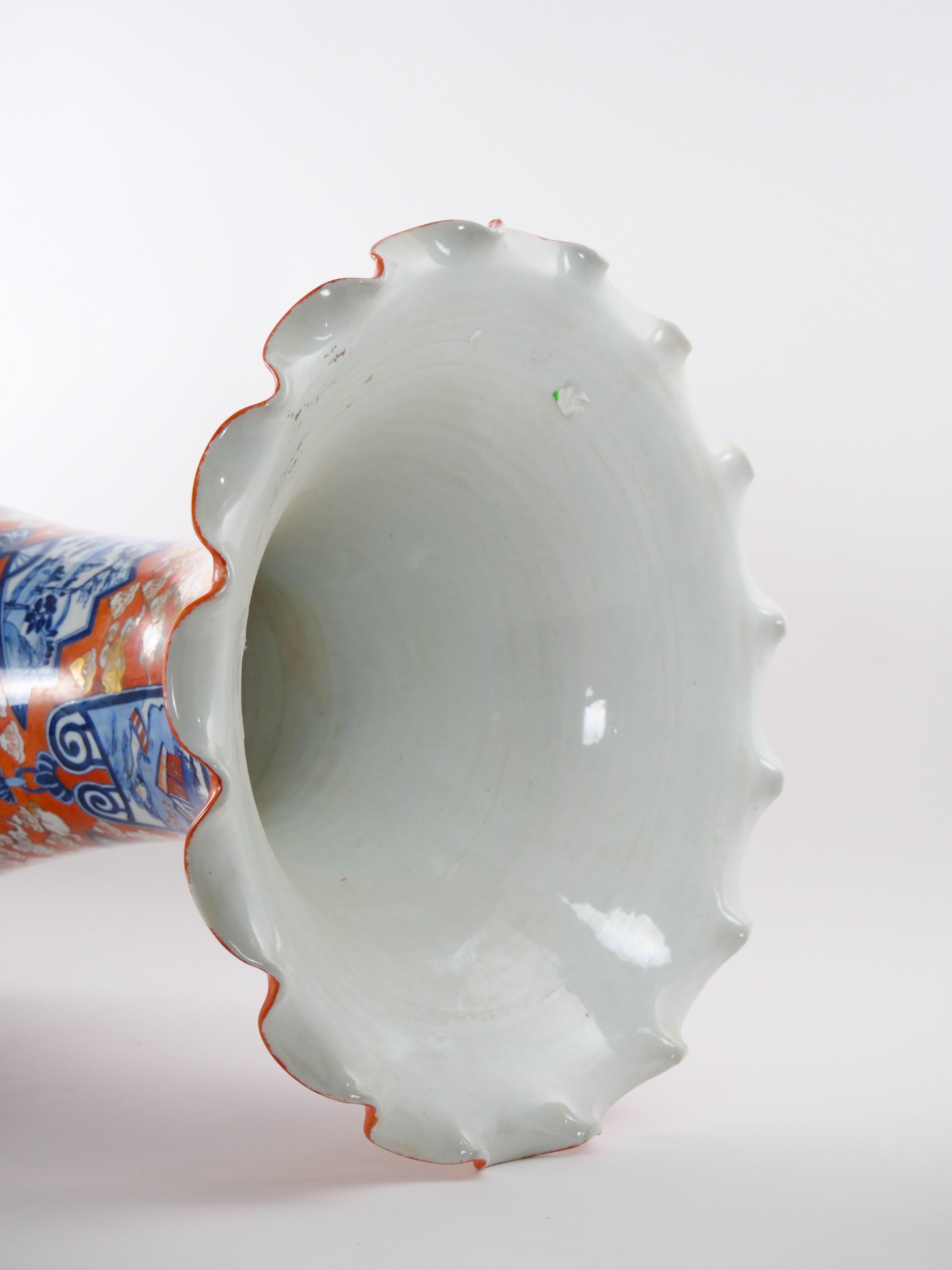 Large Imari Porcelain Flori-form Trumpet Decorative Floor Vase For Sale 3