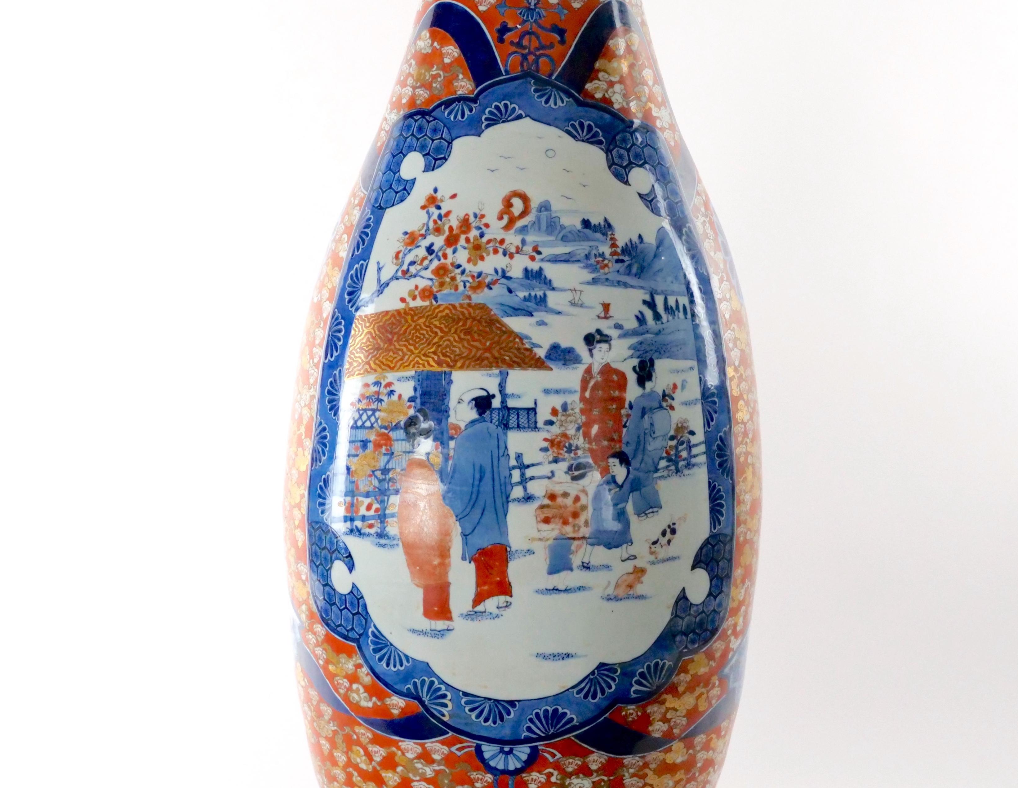 Asian Large Imari Porcelain Flori-form Trumpet Decorative Floor Vase For Sale