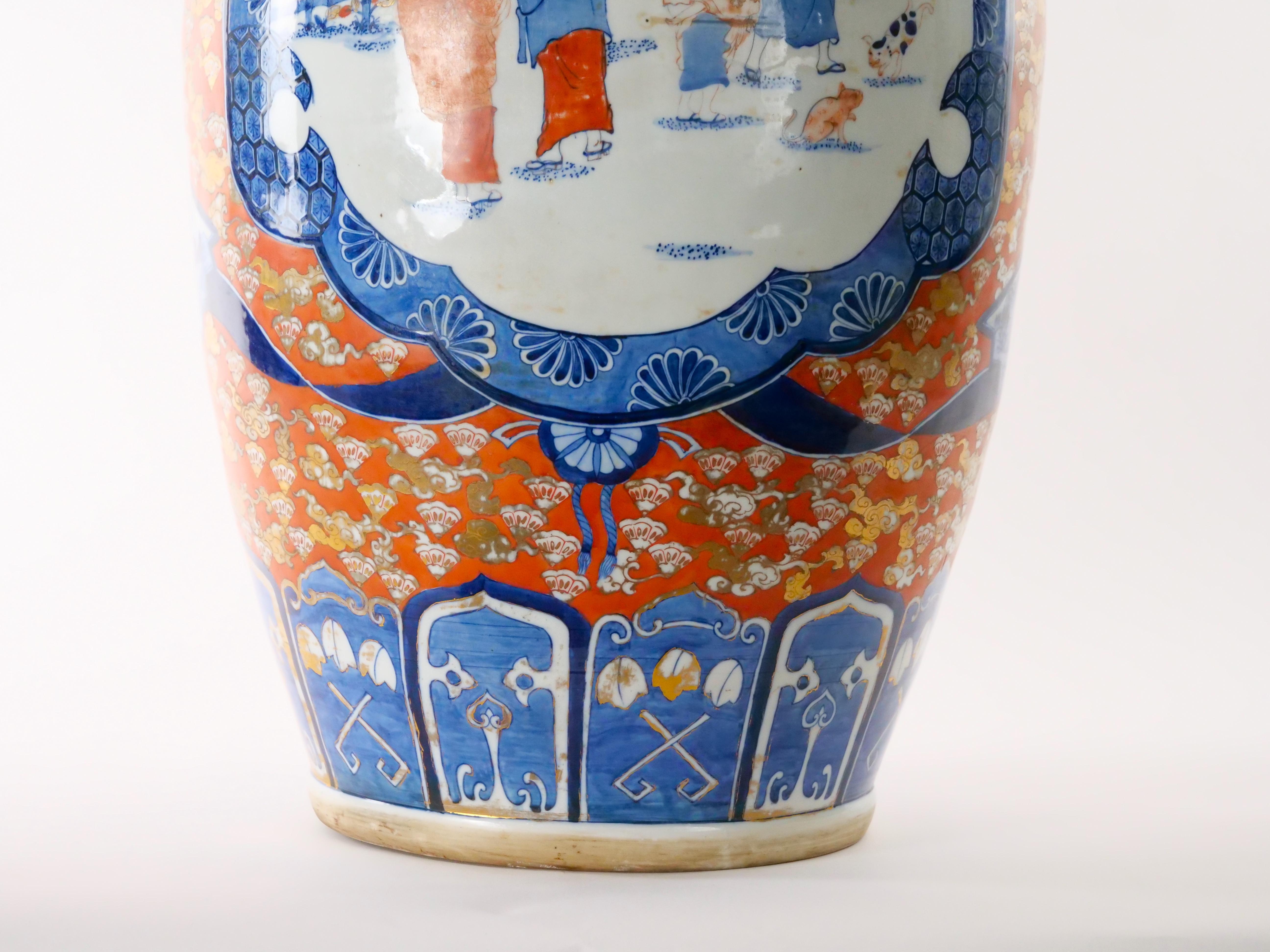 Hand-Crafted Large Imari Porcelain Flori-form Trumpet Decorative Floor Vase For Sale