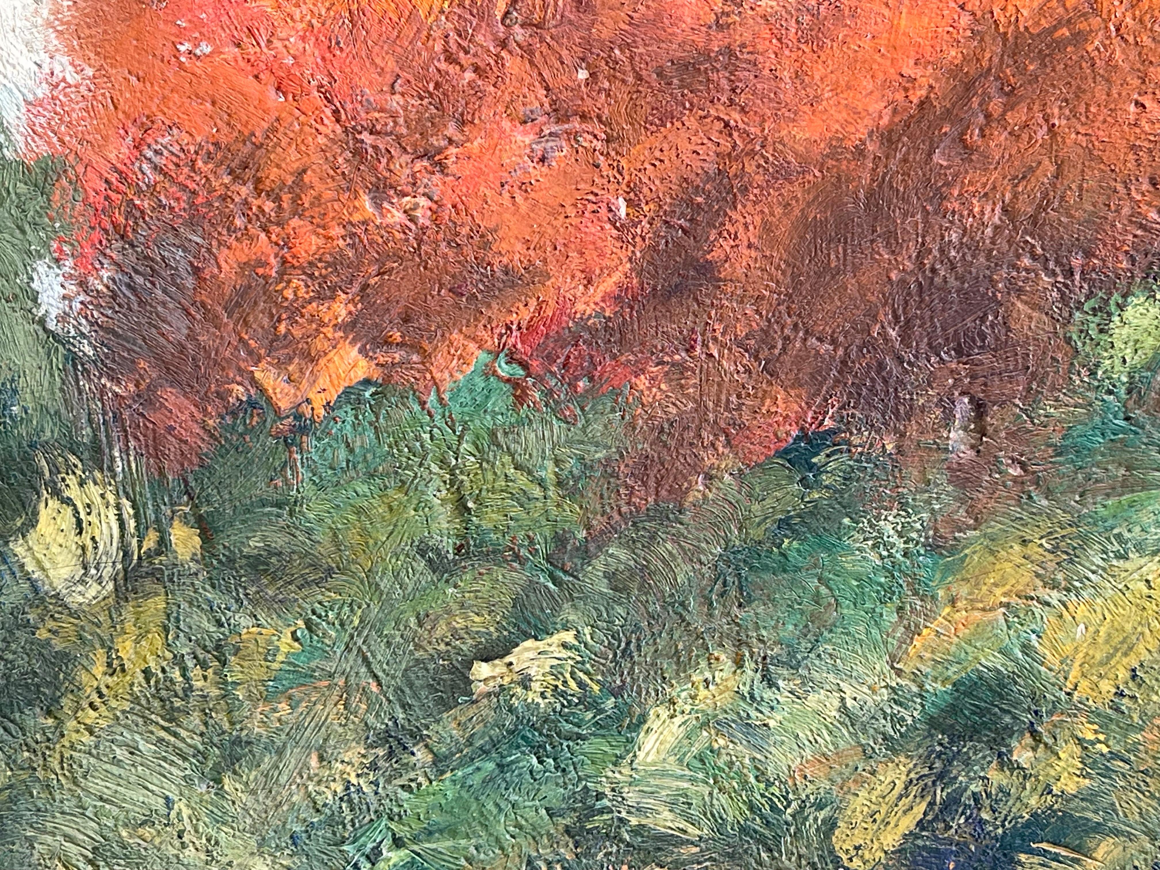Grande dipinto di paesaggio ad impasto su tavola in vendita 4