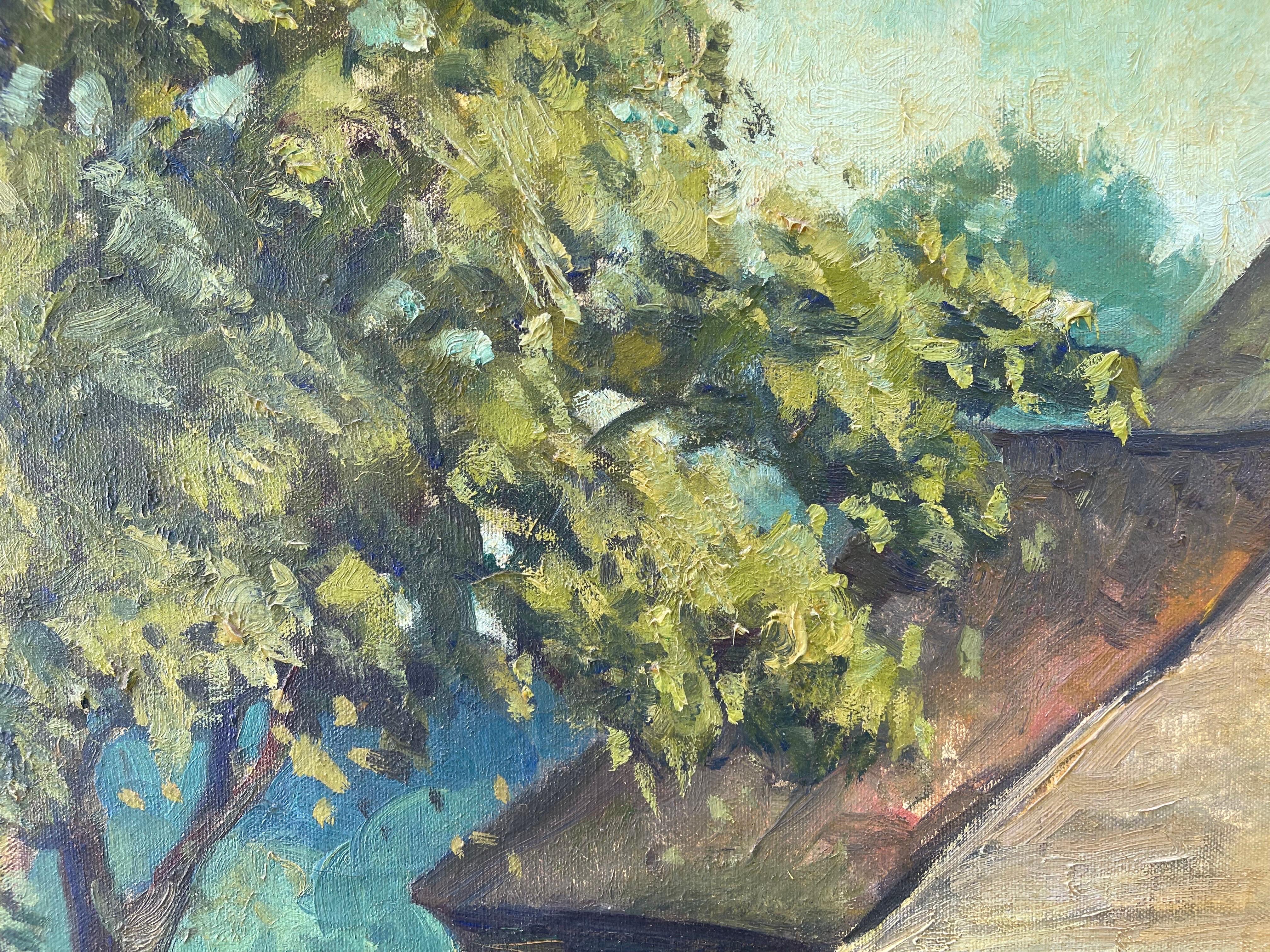 Large Impasto Painting of House on the Water by Lephe Kingsley Holden en vente 6