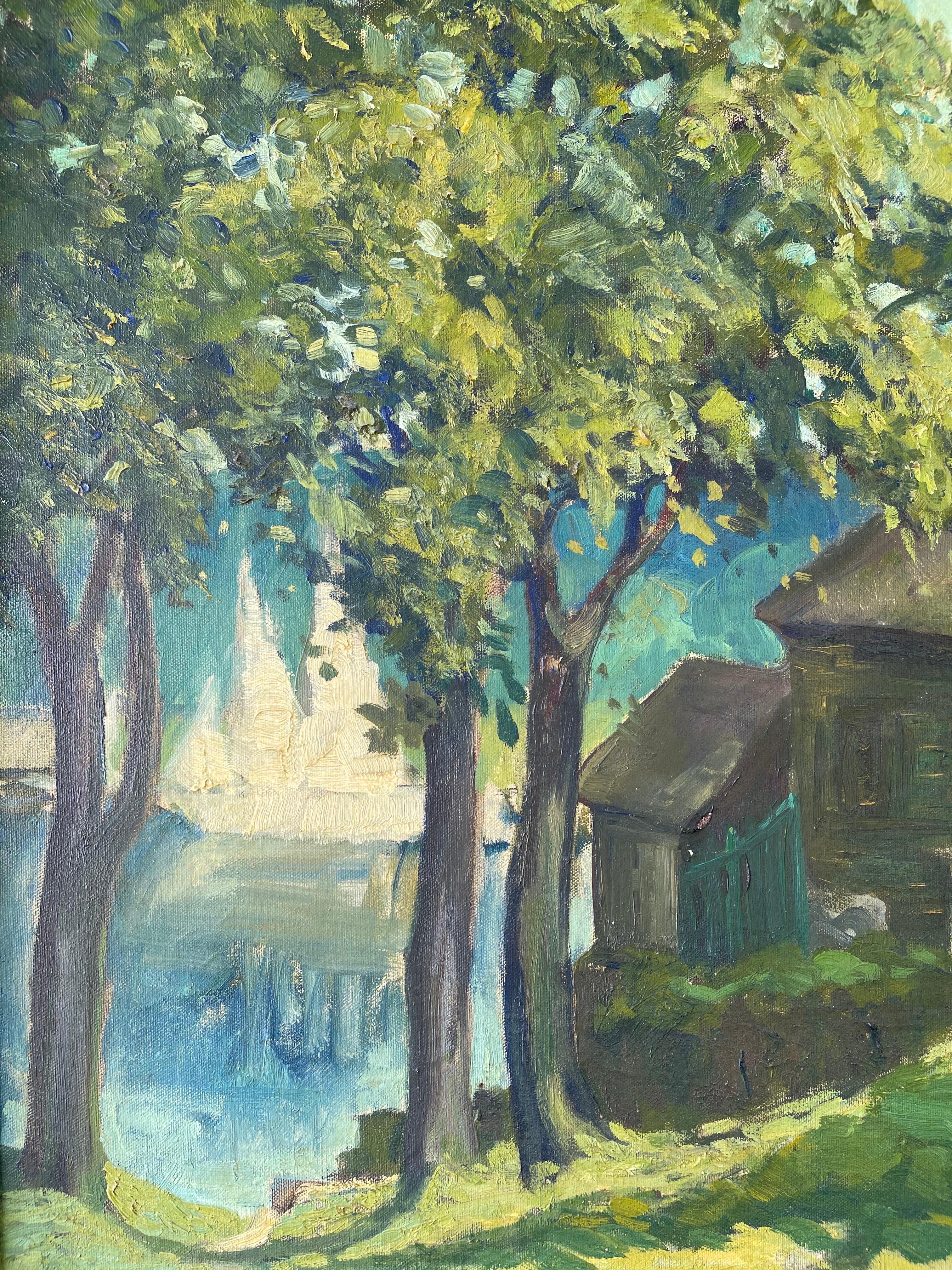 Large Impasto Painting of House on the Water by Lephe Kingsley Holden en vente 7