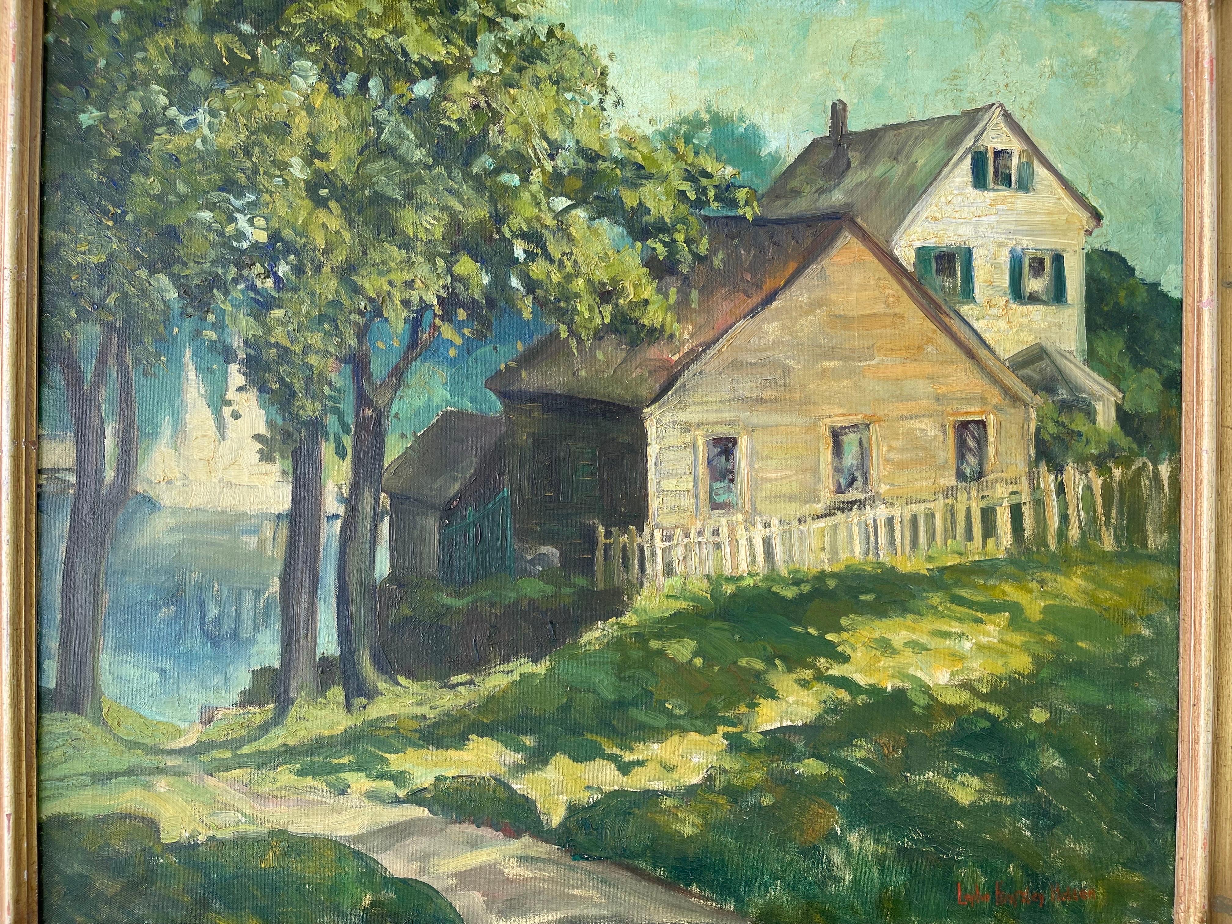Bois Large Impasto Painting of House on the Water by Lephe Kingsley Holden en vente