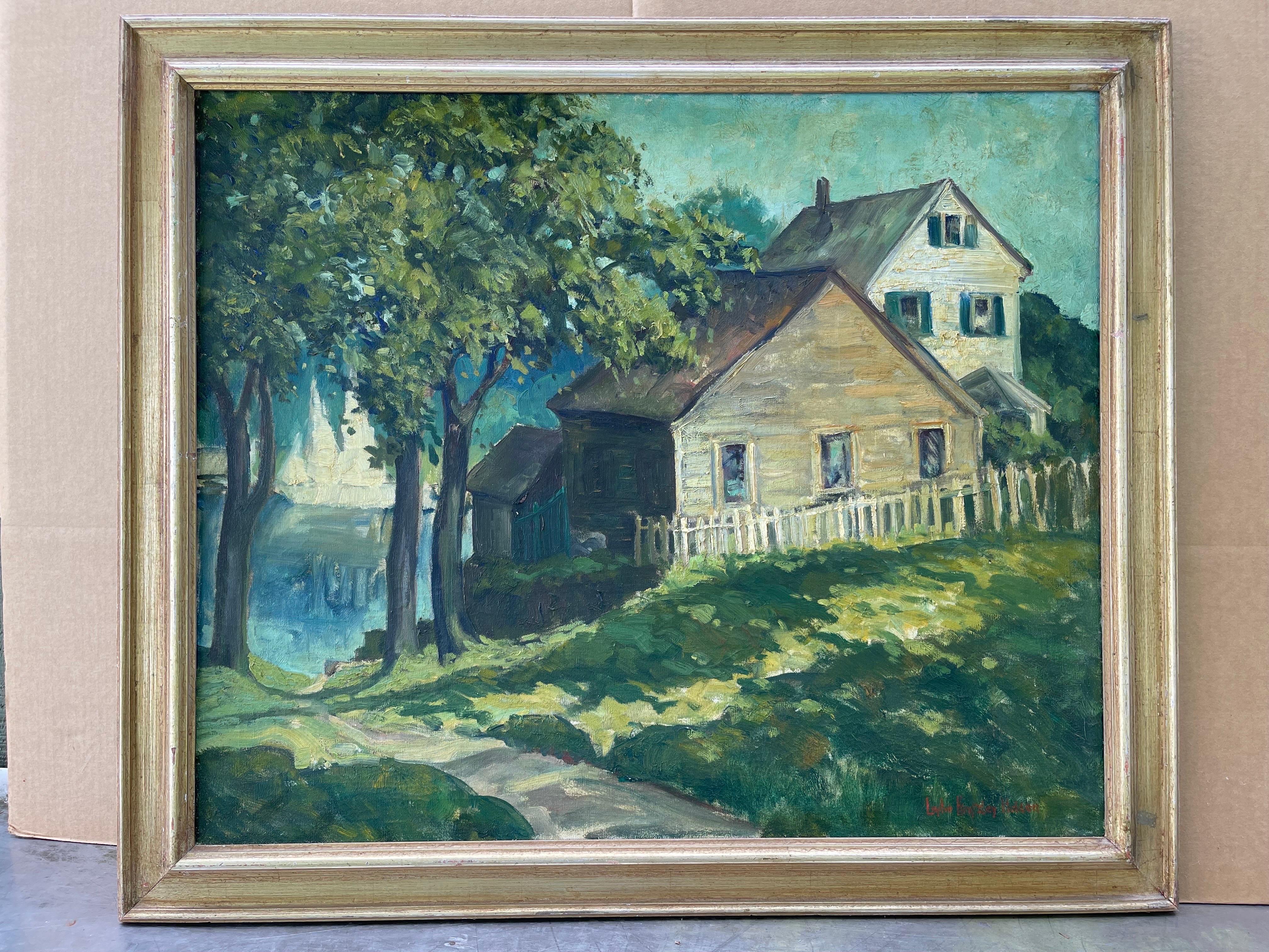 Large Impasto Painting of House on the Water by Lephe Kingsley Holden en vente 1
