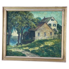 Large Impasto Painting of House on the Water by Lephe Kingsley Holden