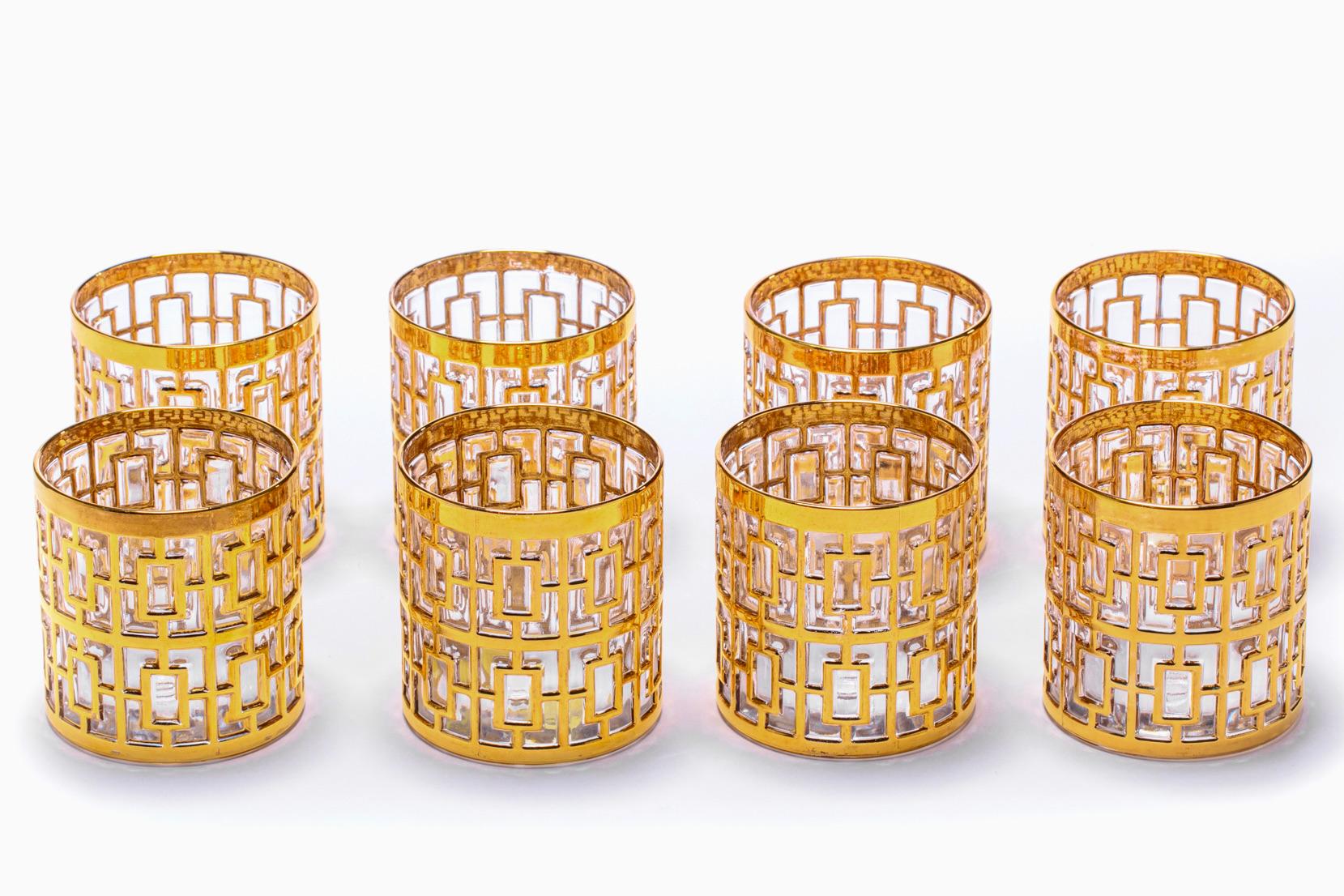 Large Imperial Glass Shoji 22k Gold Handpainted Barware Set circa 1965 For Sale 9