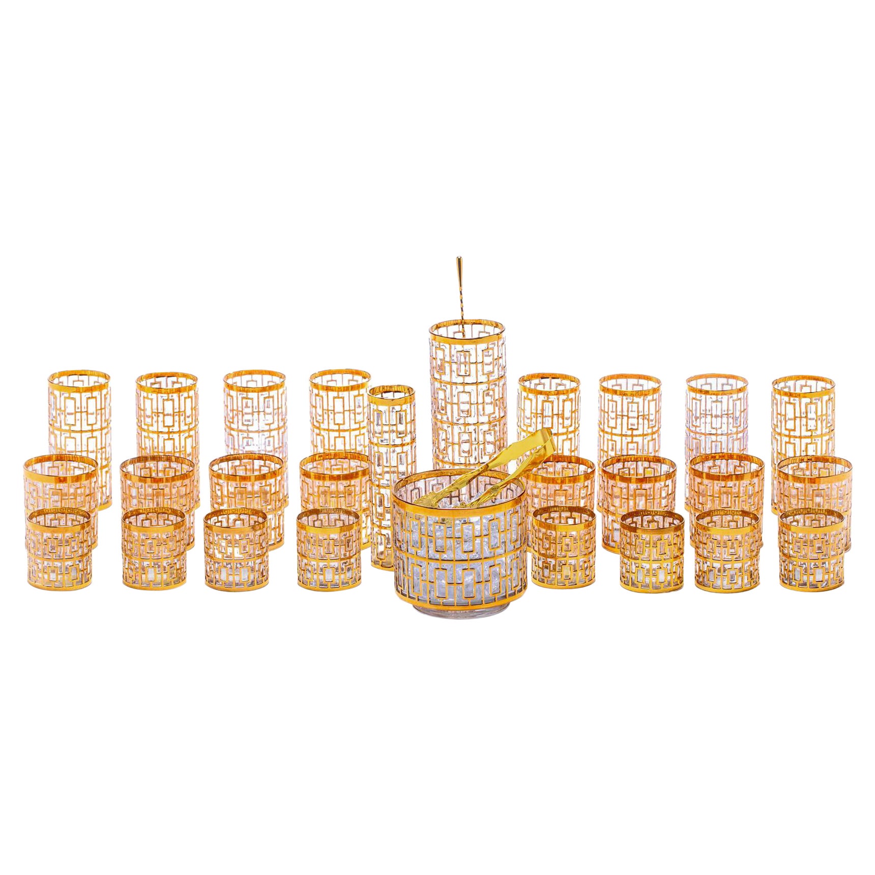 Großes kaiserliches Shoji-Glas-Set, 22 Karat Gold, handbemalt, um 1965 im Angebot