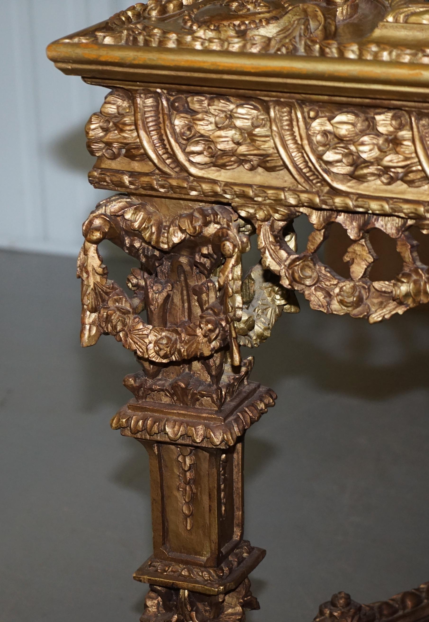 Large Important 19th Century Continetal Carved Giltwood and Marble Centre Table For Sale 11