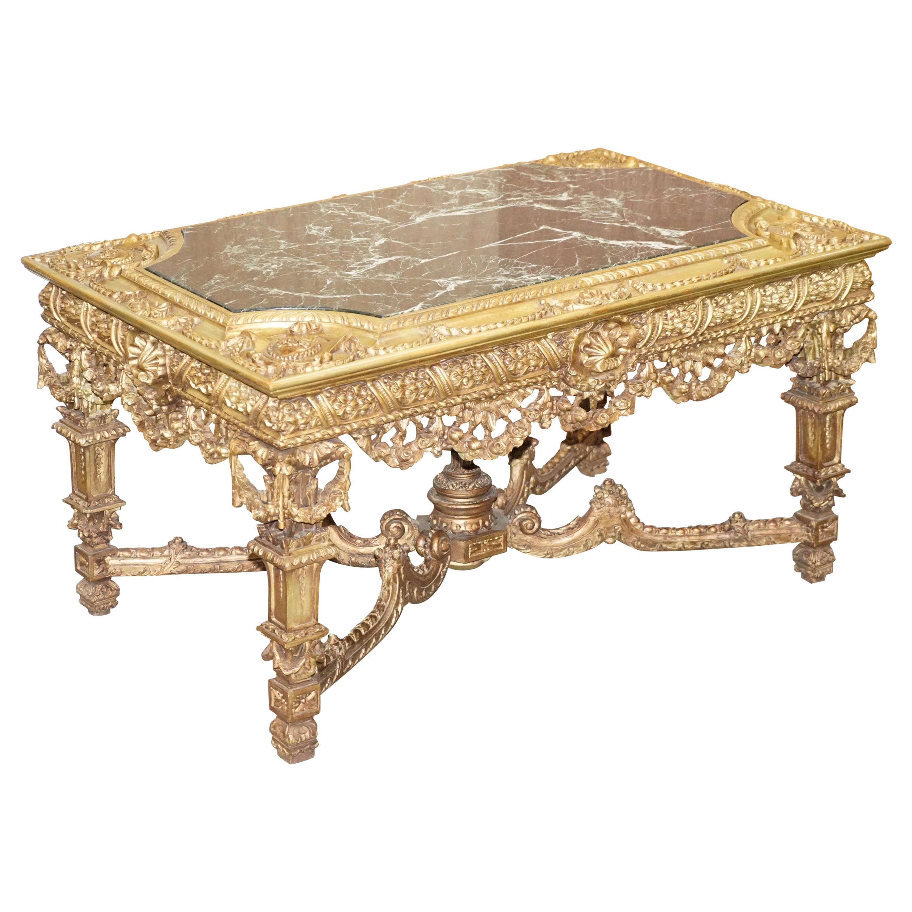 Large Important 19th Century Continetal Carved Giltwood and Marble Centre Table