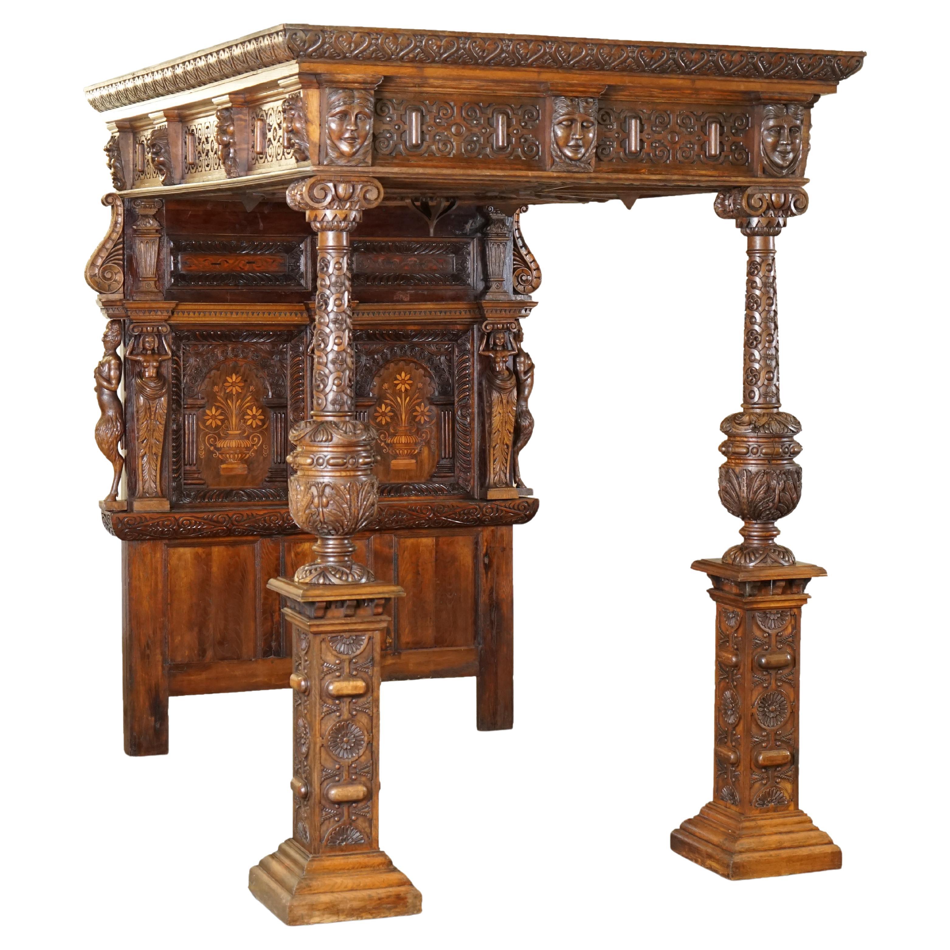 GROSSES & WICHTIGES ANTiQUE CIRCA 1600 CHARLES I DOKUMENTIERTES ENGLISCHES EICHEN-TESTER-BETT