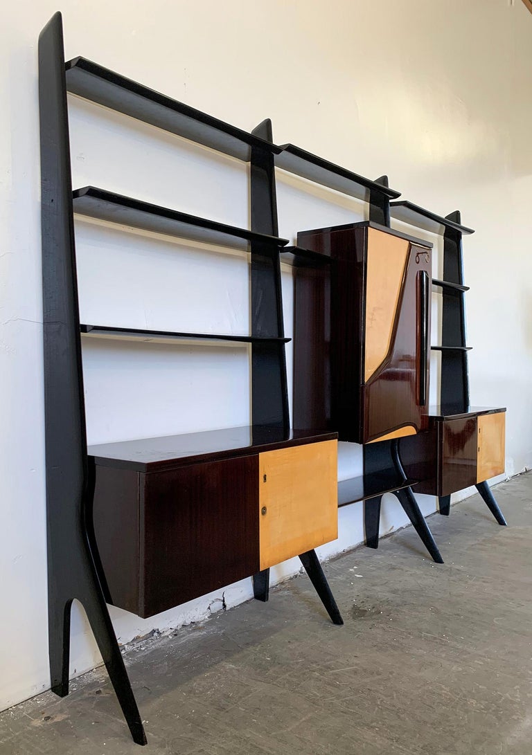 Large Ico Parisi, Style Of, Laminated Veneered Bar Wall Unit, circa