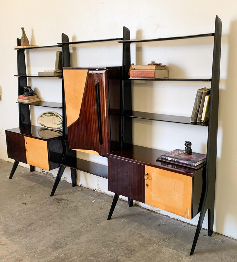 Large Ico Parisi, Style Of, Laminated Veneered Bar Wall Unit, circa