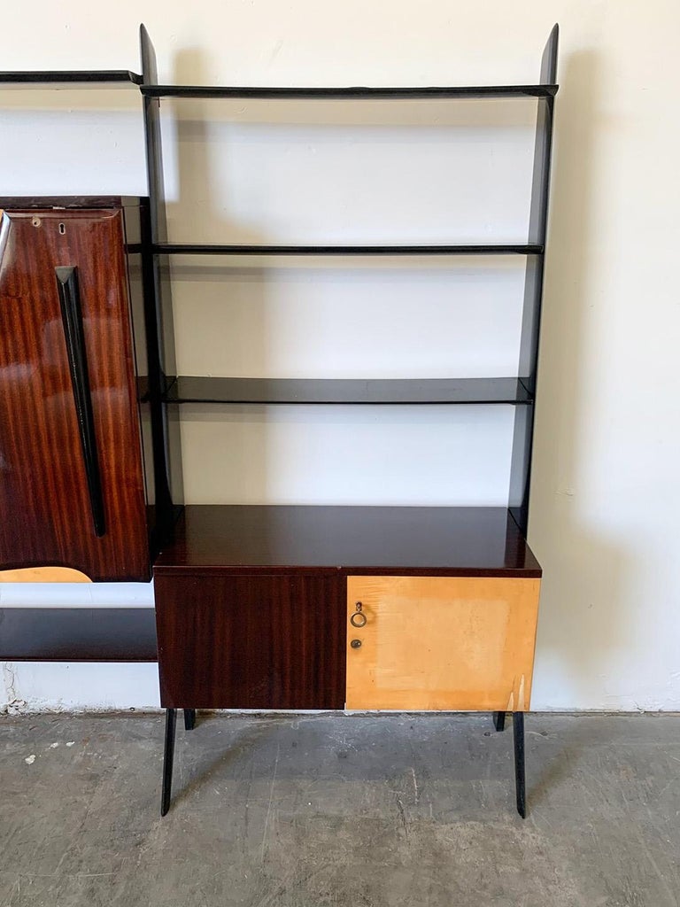 Large Ico Parisi, Style Of, Laminated Veneered Bar Wall Unit, circa