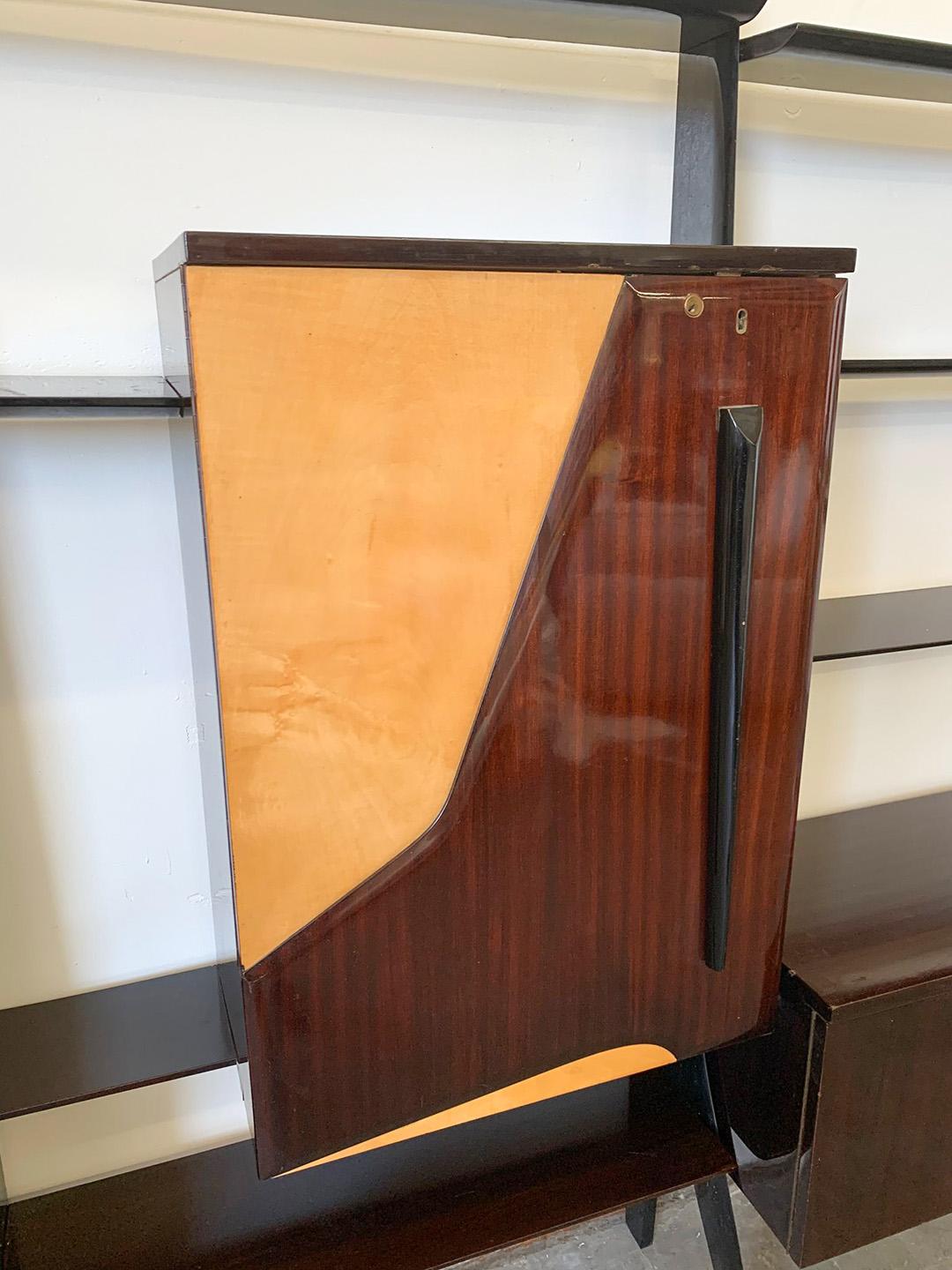 Mid-20th Century Large Ico Parisi, Style Of, Laminated Veneered Bar Wall Unit, circa 1955
