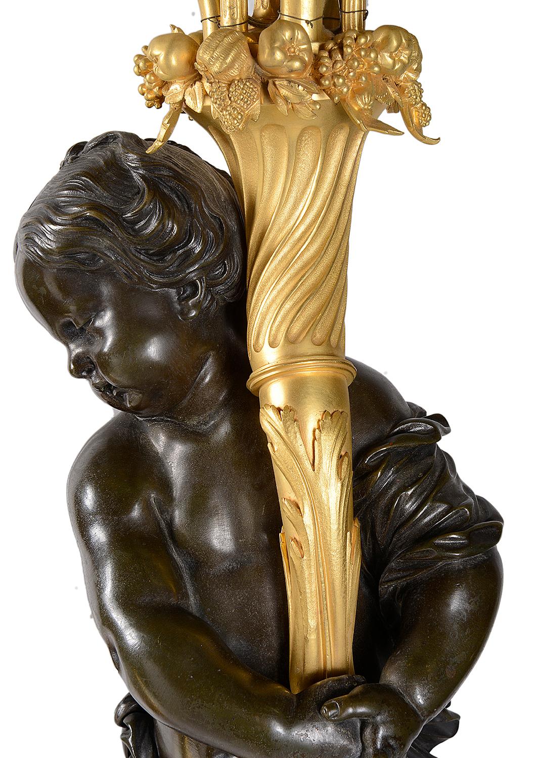 Paar bedeutende Bronze- und Goldbronze-Kandelaber des 19. Jahrhunderts (Geschnitzt) im Angebot