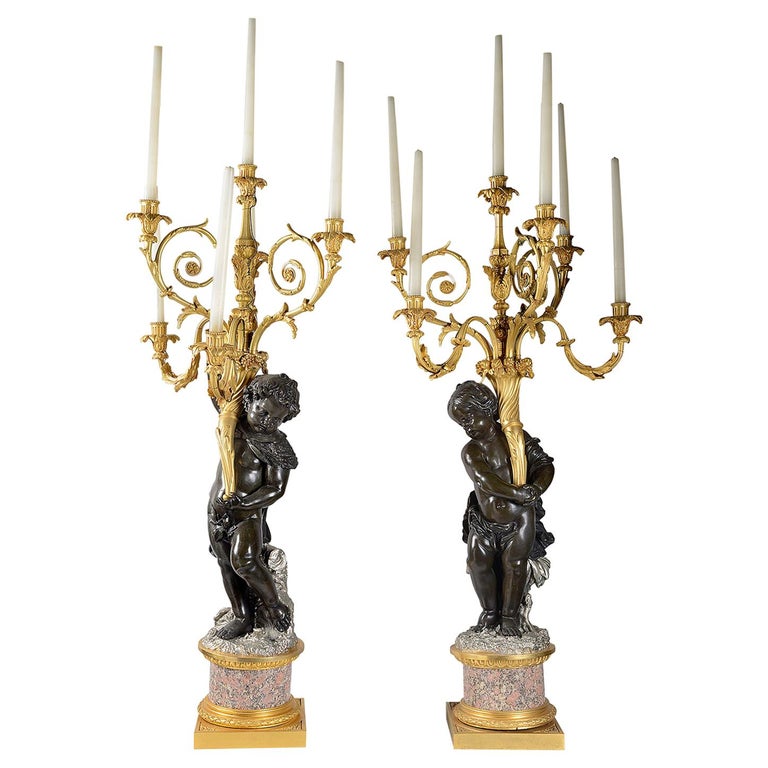 Large, Important Pair of 19th Century Bronze and Ormolu Candelabra For Sale