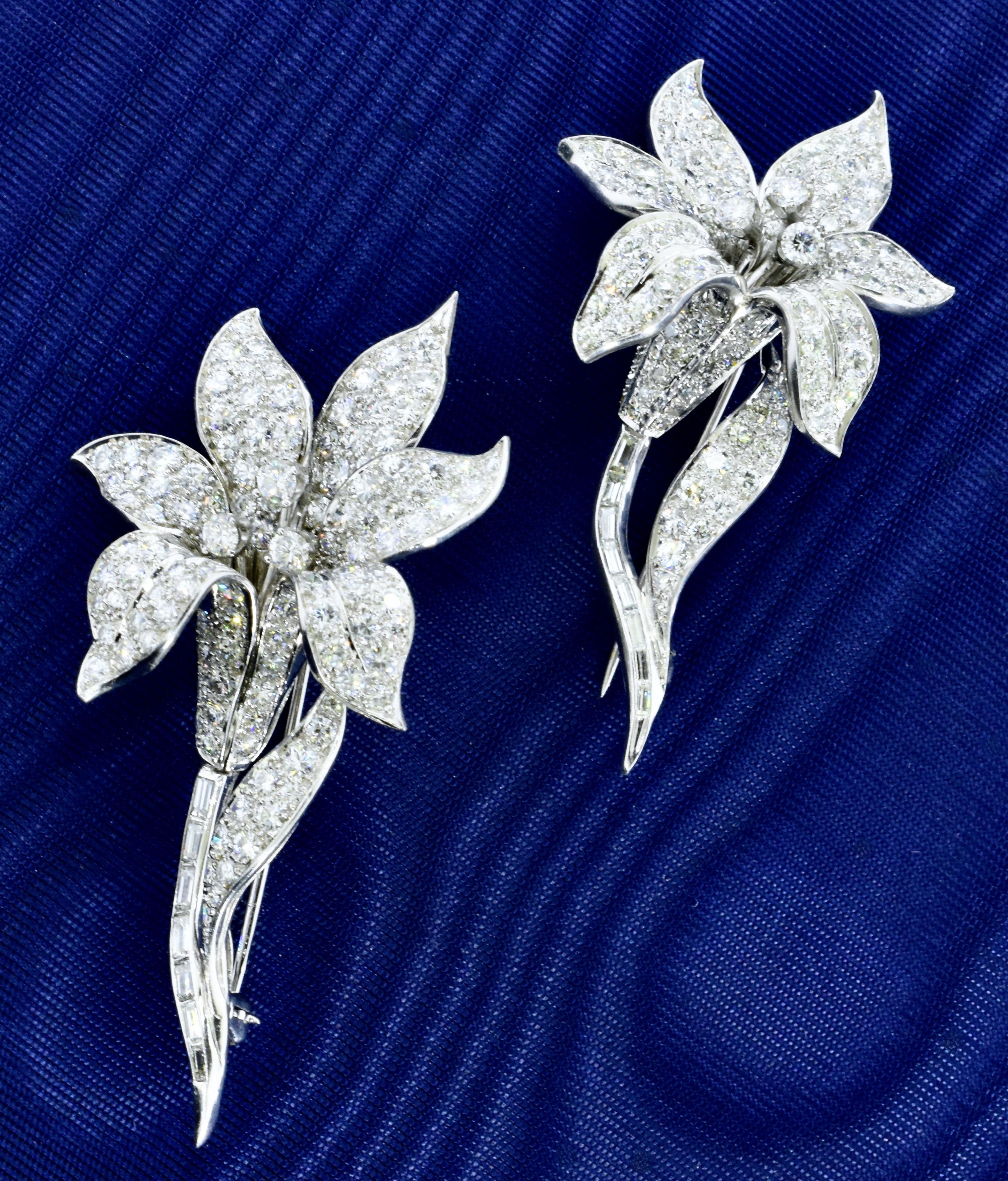 Große und bedeutende exotische Blumenbroschen aus Platin und Diamanten im Vintage-Stil, ca. 1960 im Angebot 4