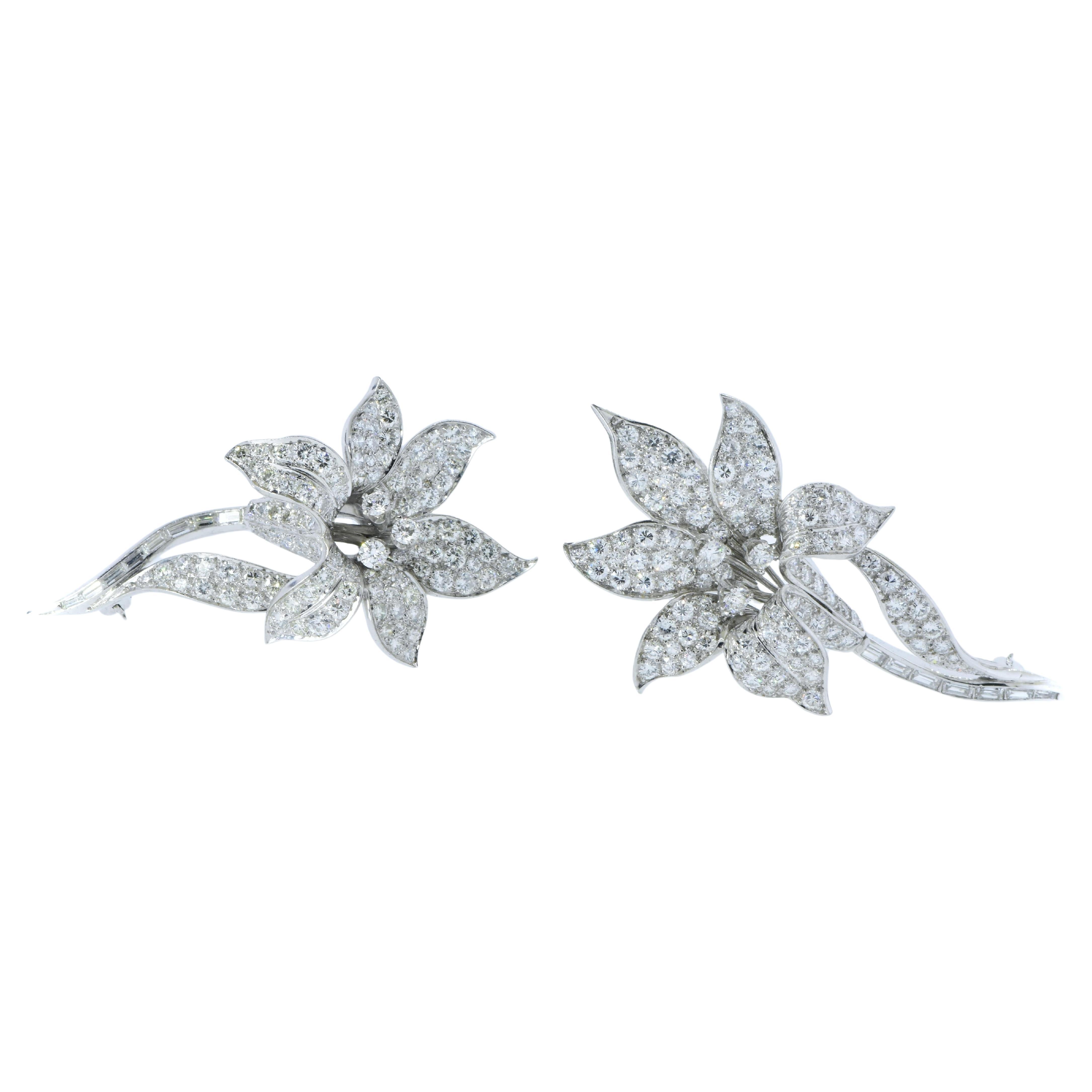 Large & Important Platinum and Diamond Exotic Flower Vintage Brooches, c 1960 For Sale 5