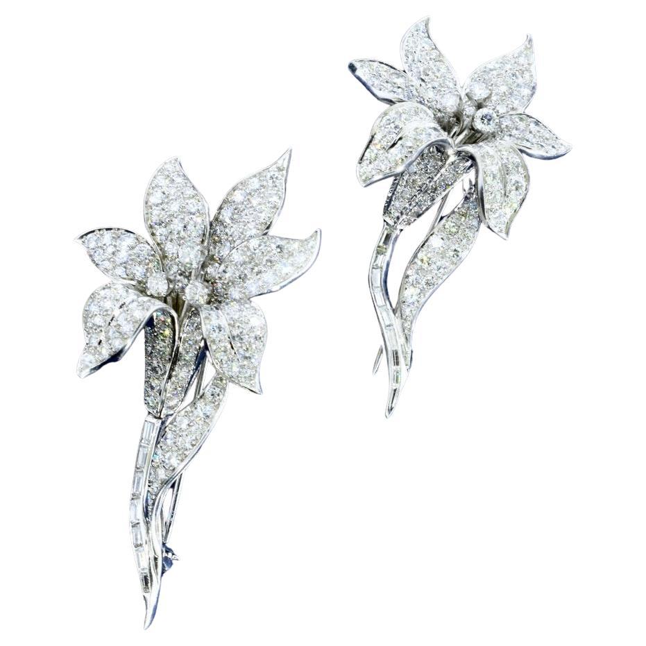 Large & Important Platinum and Diamond Exotic Flower Vintage Brooches, c 1960 For Sale 7