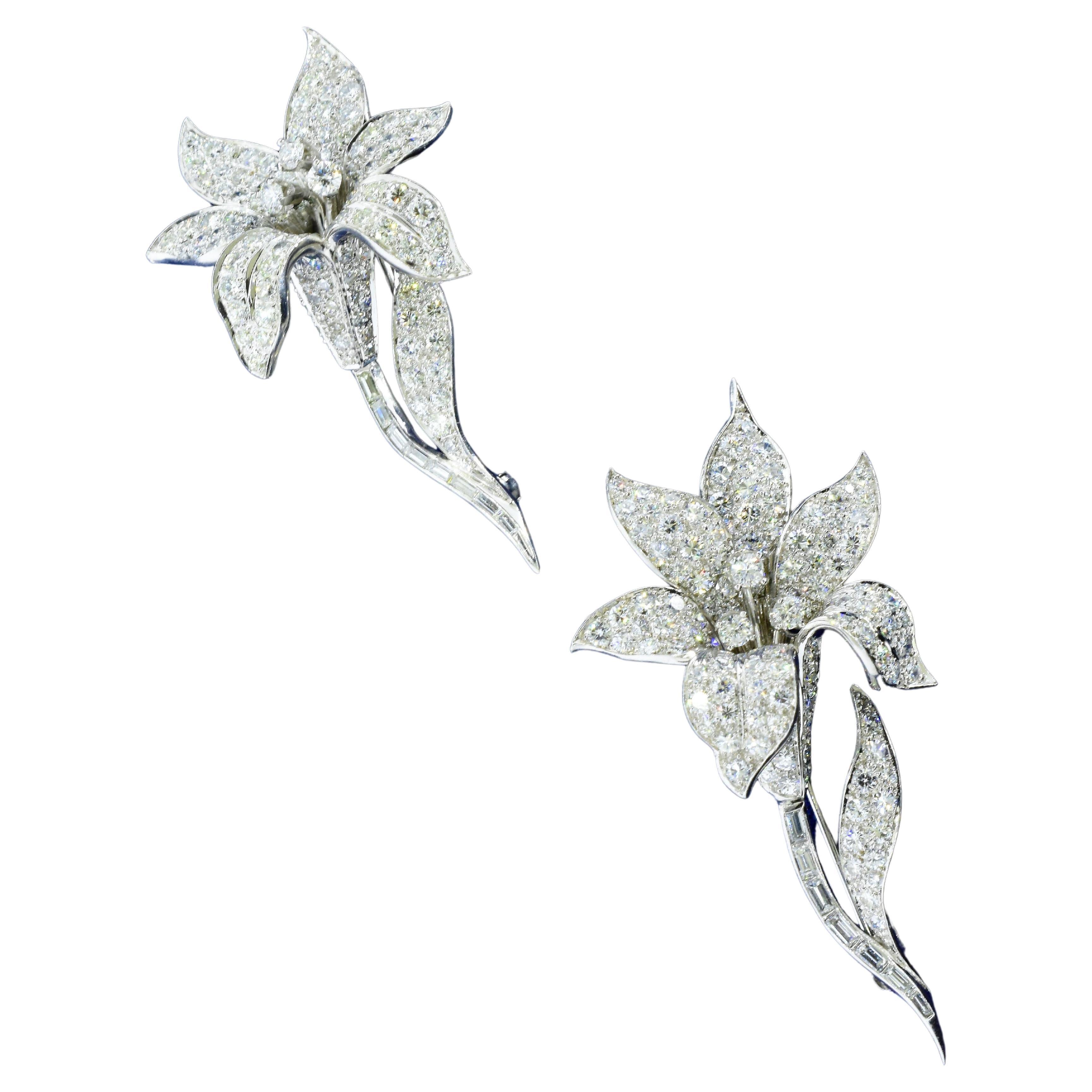 Large & Important Platinum and Diamond Exotic Flower Vintage Brooches, c 1960 For Sale 8