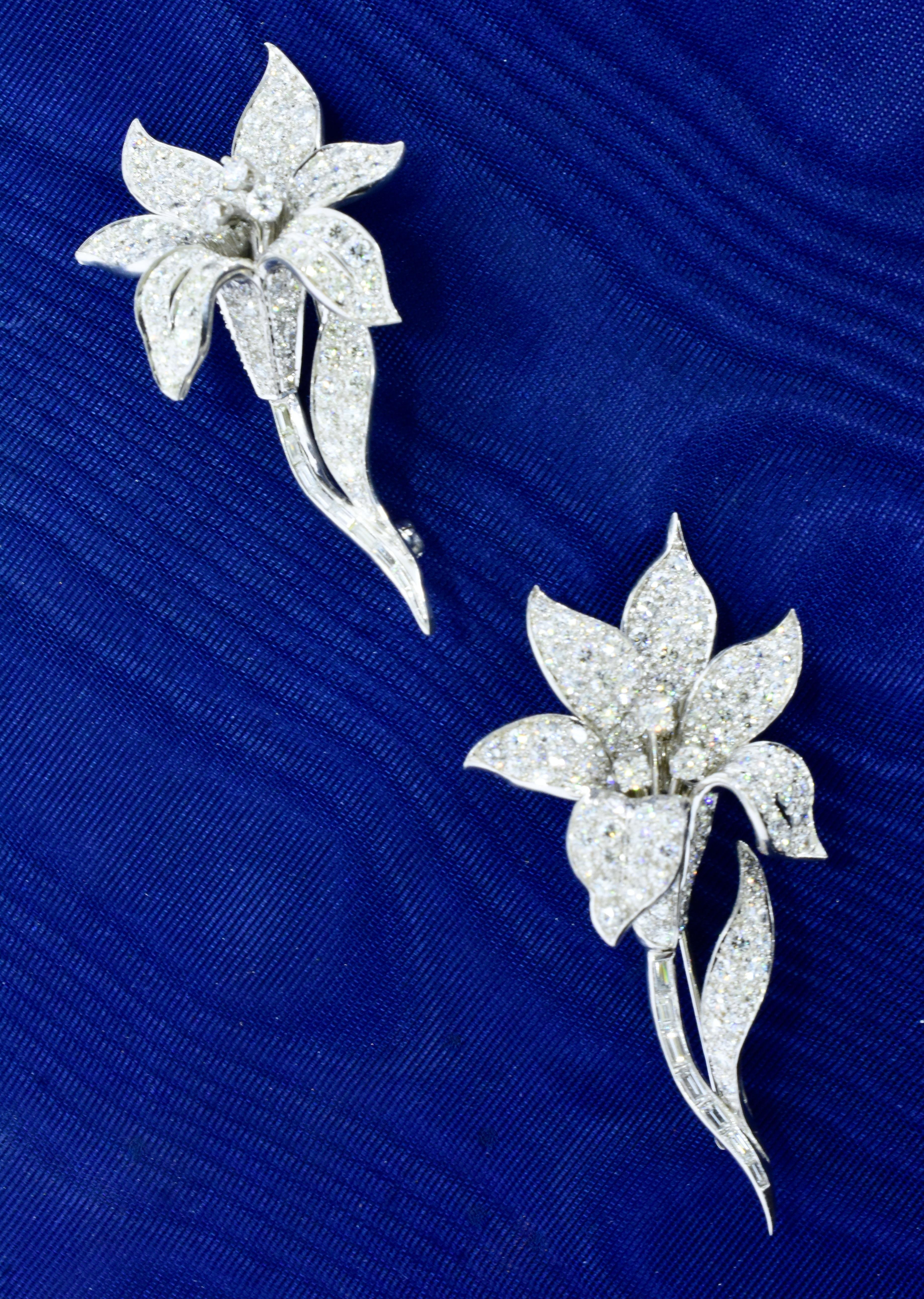 Large & Important Platinum and Diamond Exotic Flower Vintage Brooches, c 1960 For Sale 2