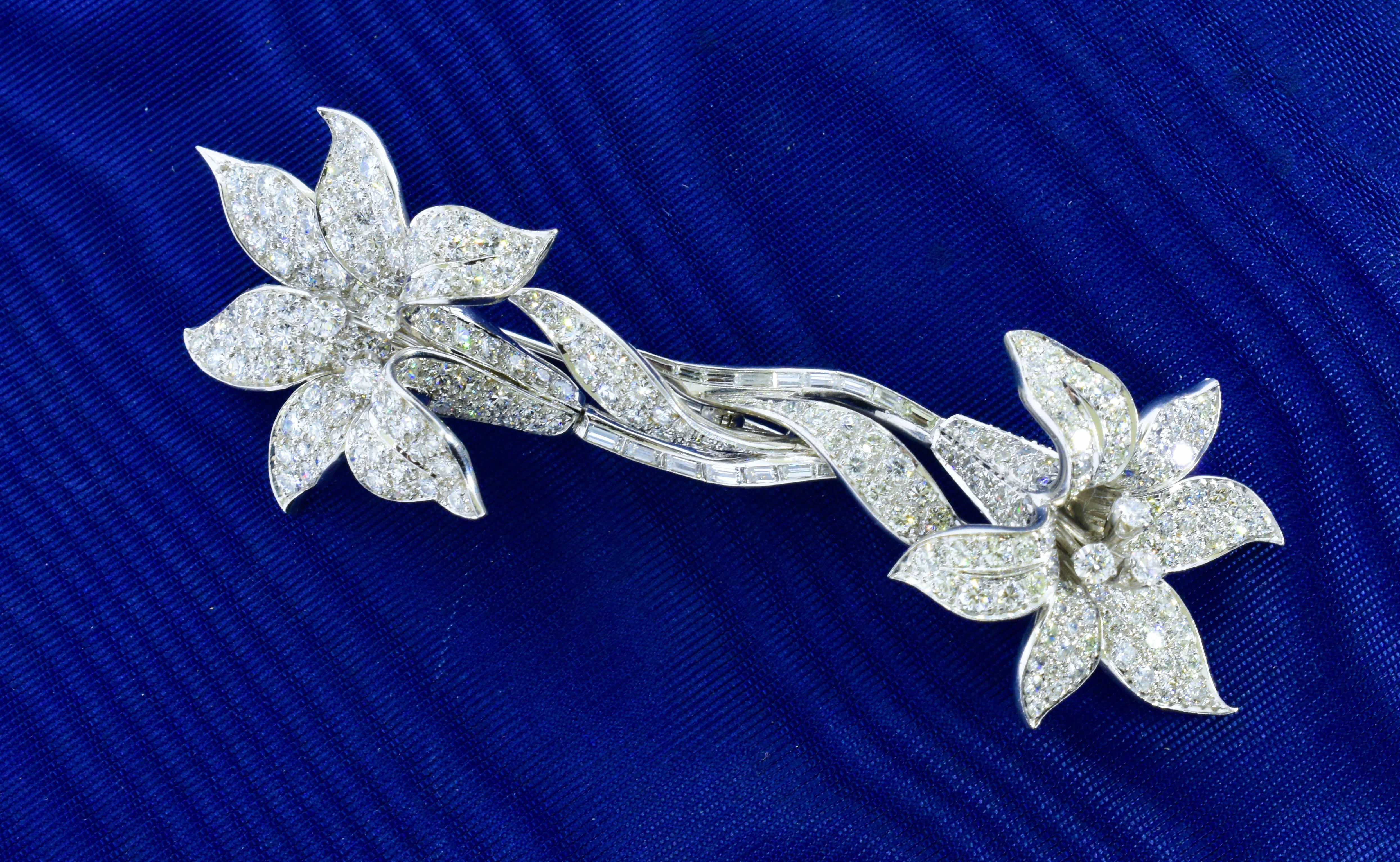Large & Important Platinum and Diamond Exotic Flower Vintage Brooches, c 1960 For Sale 3
