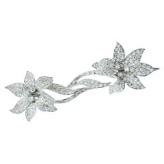 Large & Important Platinum and Diamond Exotic Flower Retro Brooches, c 1960