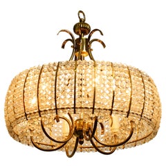 Large Imposing 1960s Ceiling Lamp Chandelier in Brass with Acrylic Glass Pearls