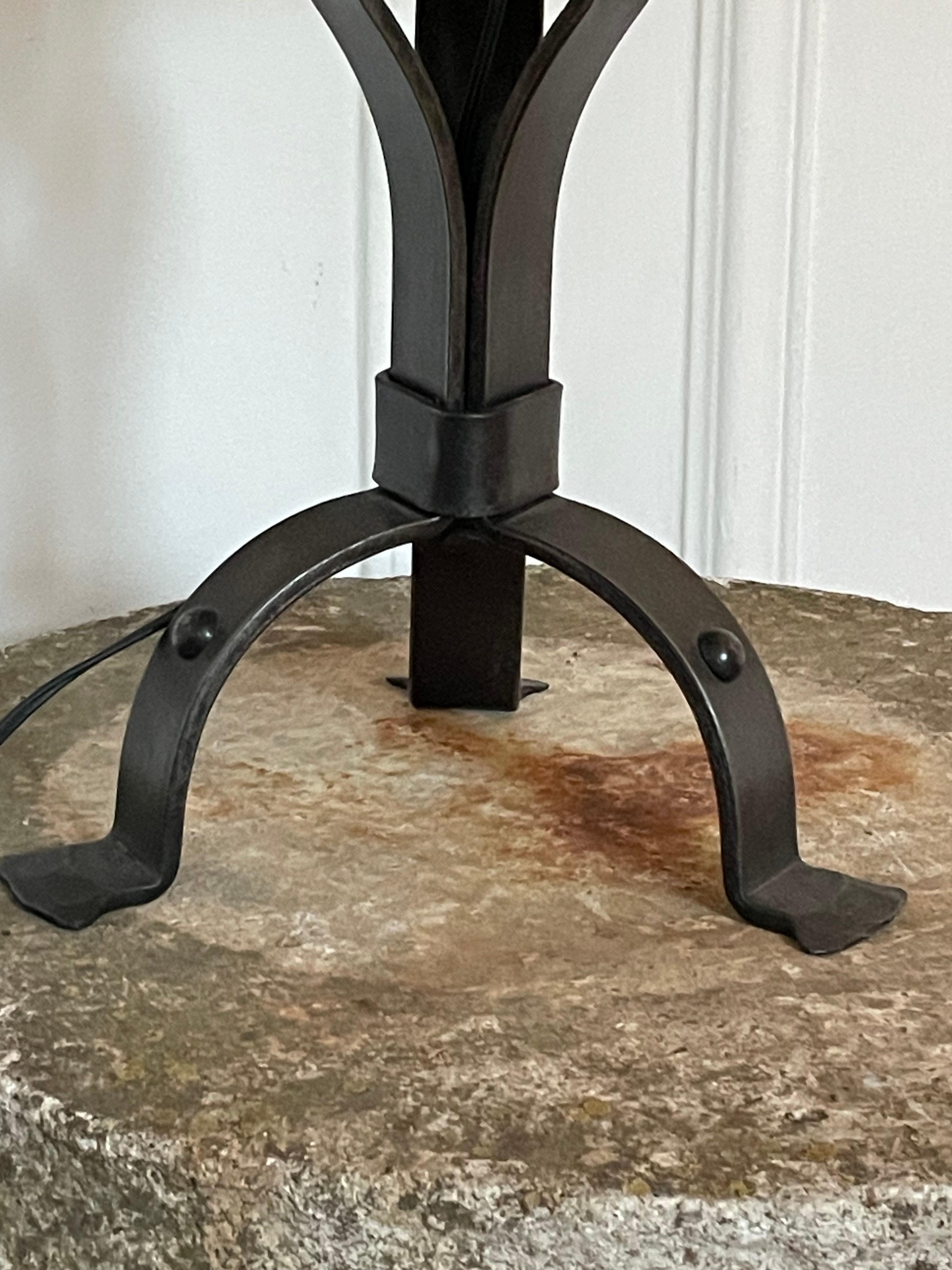 French Large, imposing vintage 1950s wrought-iron lamp. For Sale