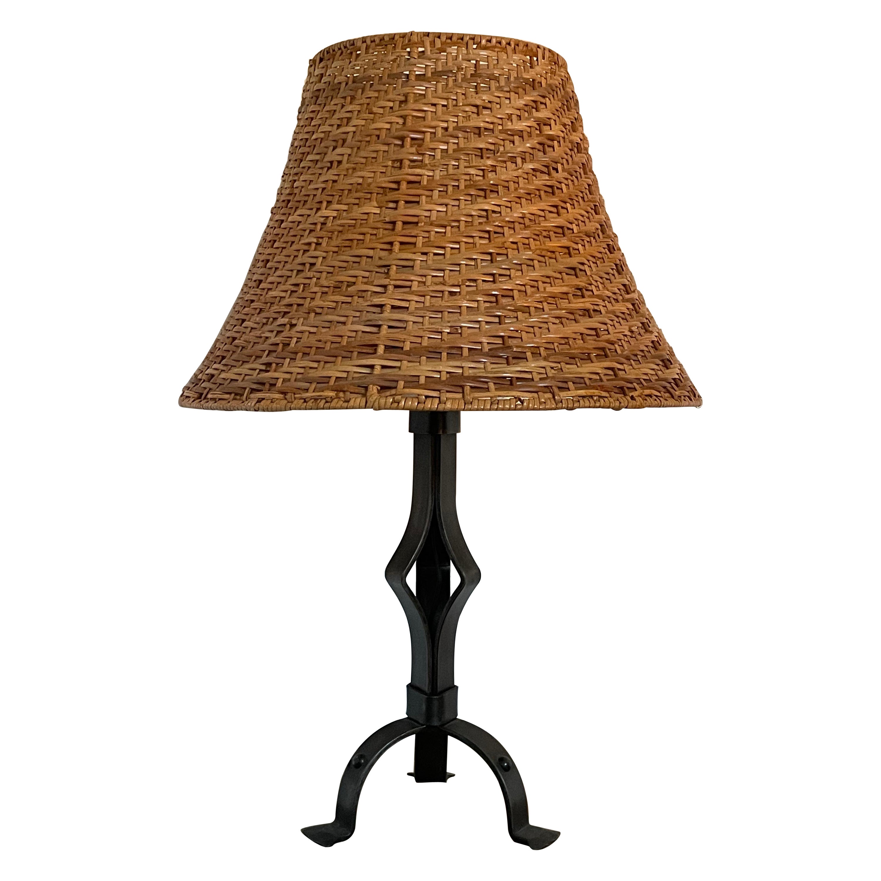 Large, imposing vintage 1950s wrought-iron lamp. For Sale