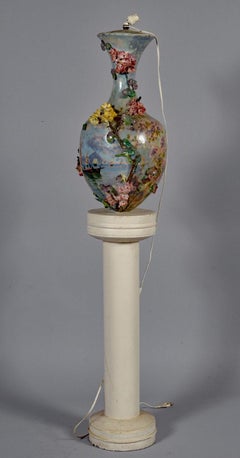 Große impressionistische Keramik, montiert als Lampe (durchbohrter Boden) XIXème