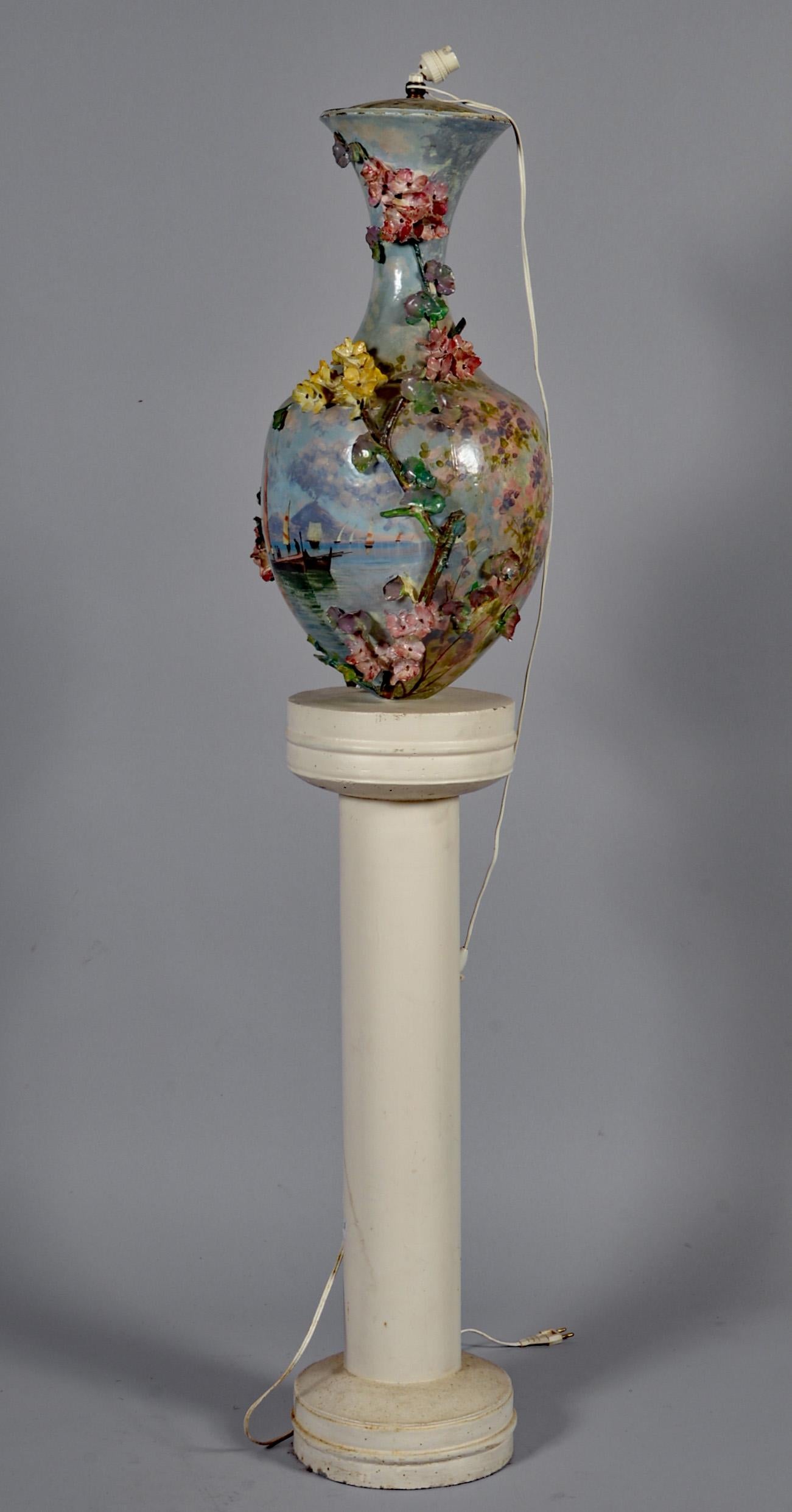 Napoleon III Large impressionist ceramic, mounted as a lamp (pierced bottom) XIXème For Sale