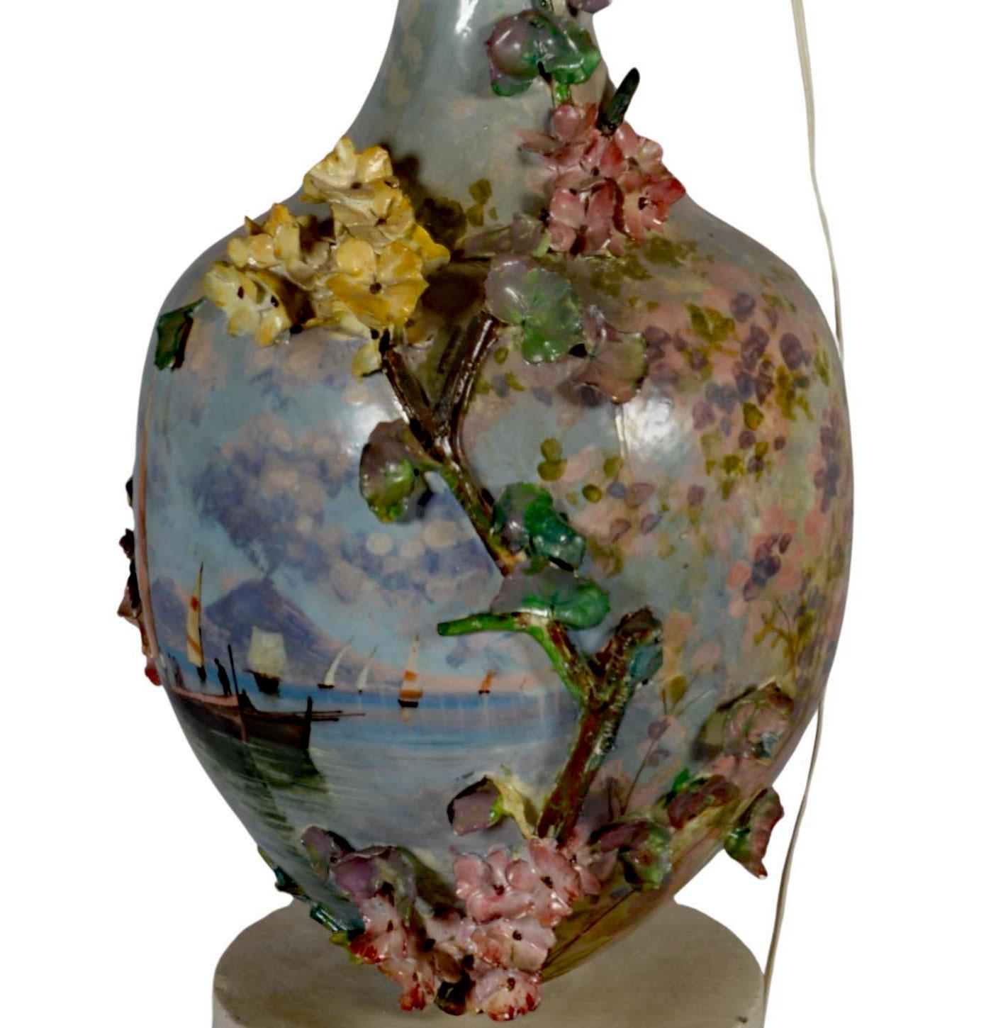 Large impressionist ceramic, mounted as a lamp (pierced bottom) XIXème In Good Condition For Sale In Saint-Ouen, FR