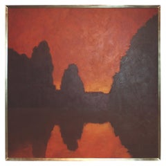 Grande peinture impressionniste d'un paysage de coucher de soleil par Sid Smith Reliquary pour mémoire