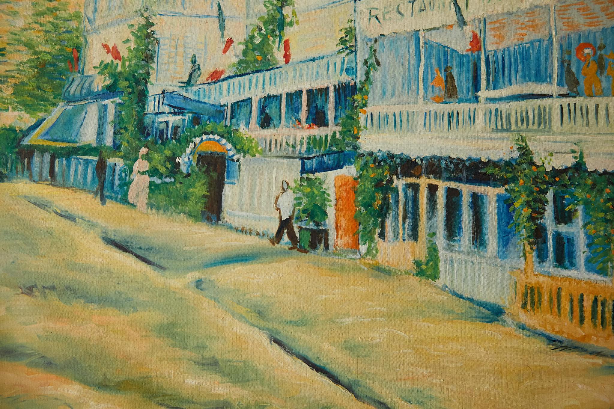 Large Impressionist Painting of a French Street Scene For Sale 5