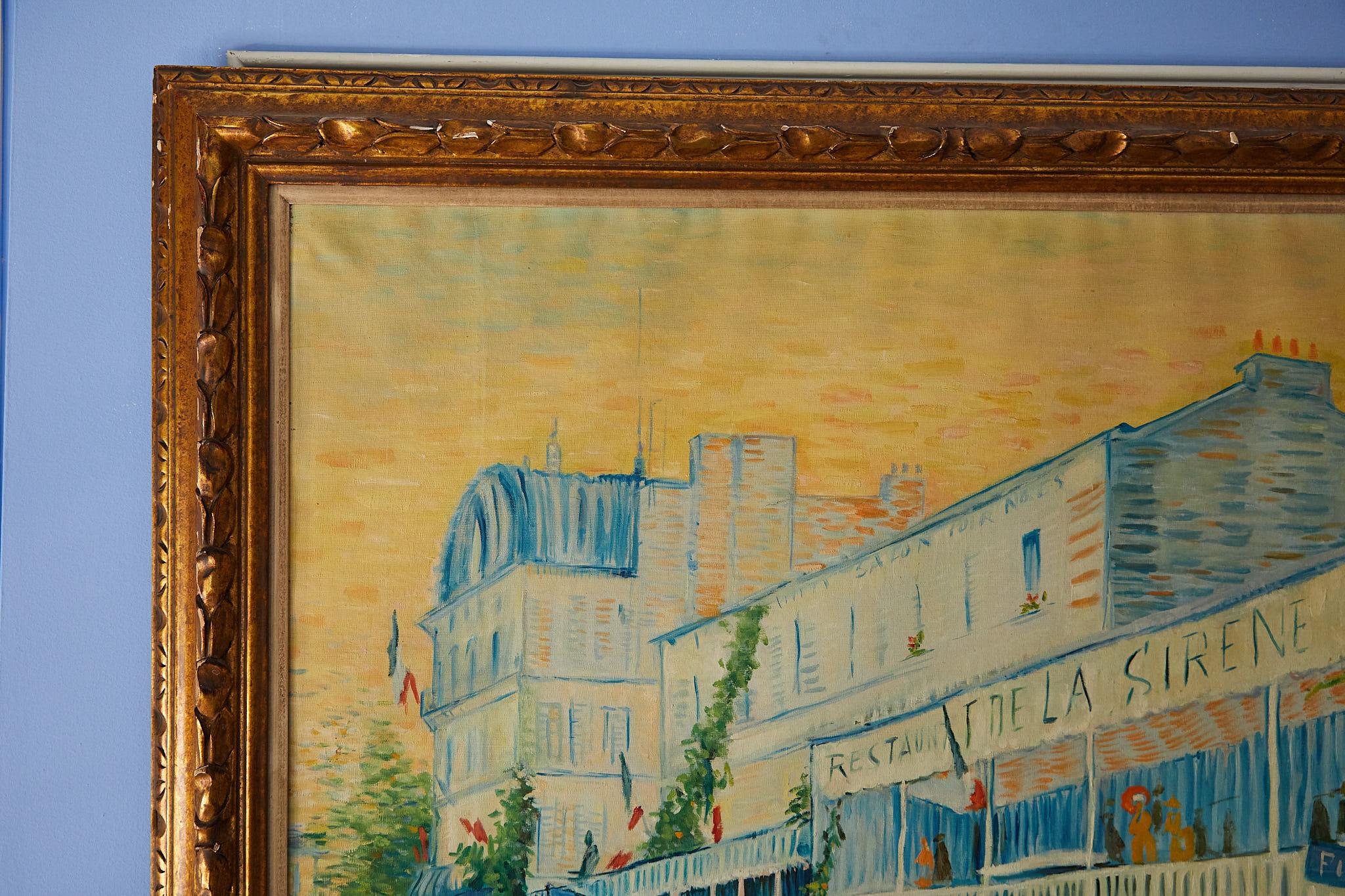 Hollywood Regency Large Impressionist Painting of a French Street Scene For Sale