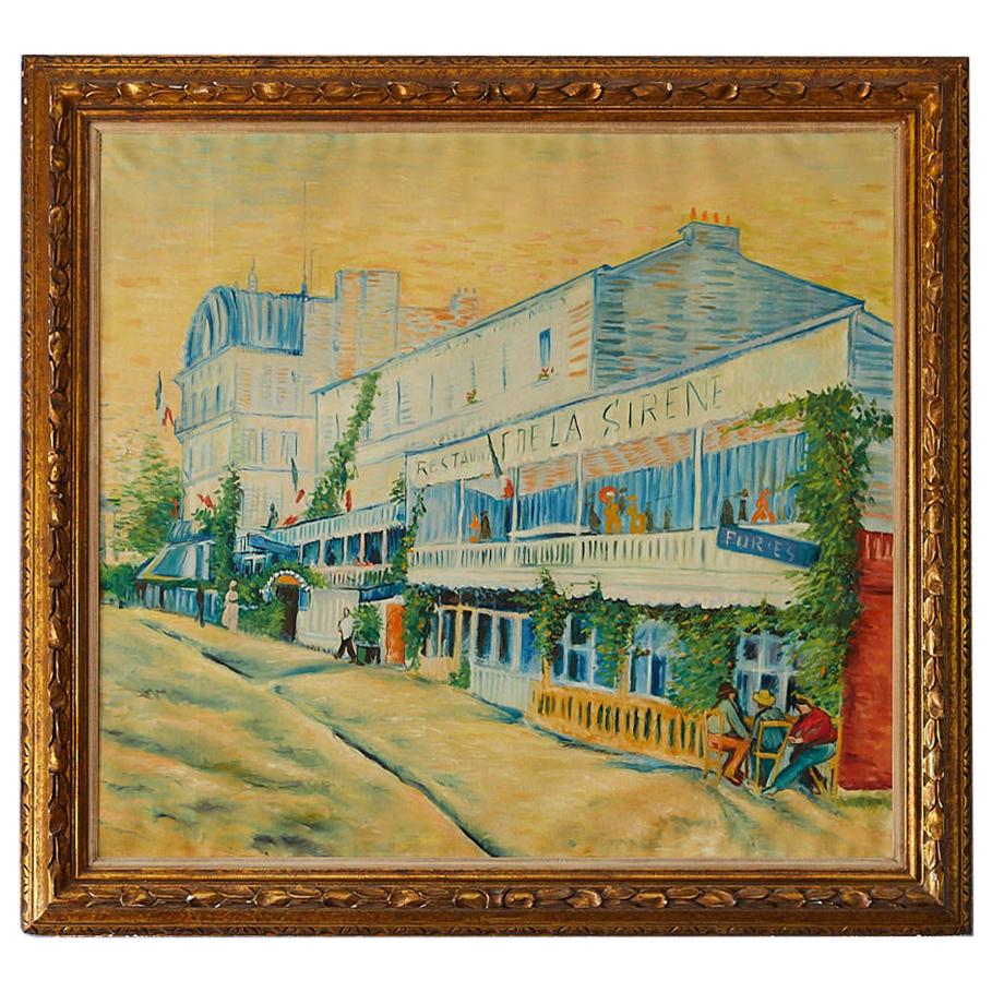 Großes impressionistisches Gemälde einer französischen Straßenszene im Angebot