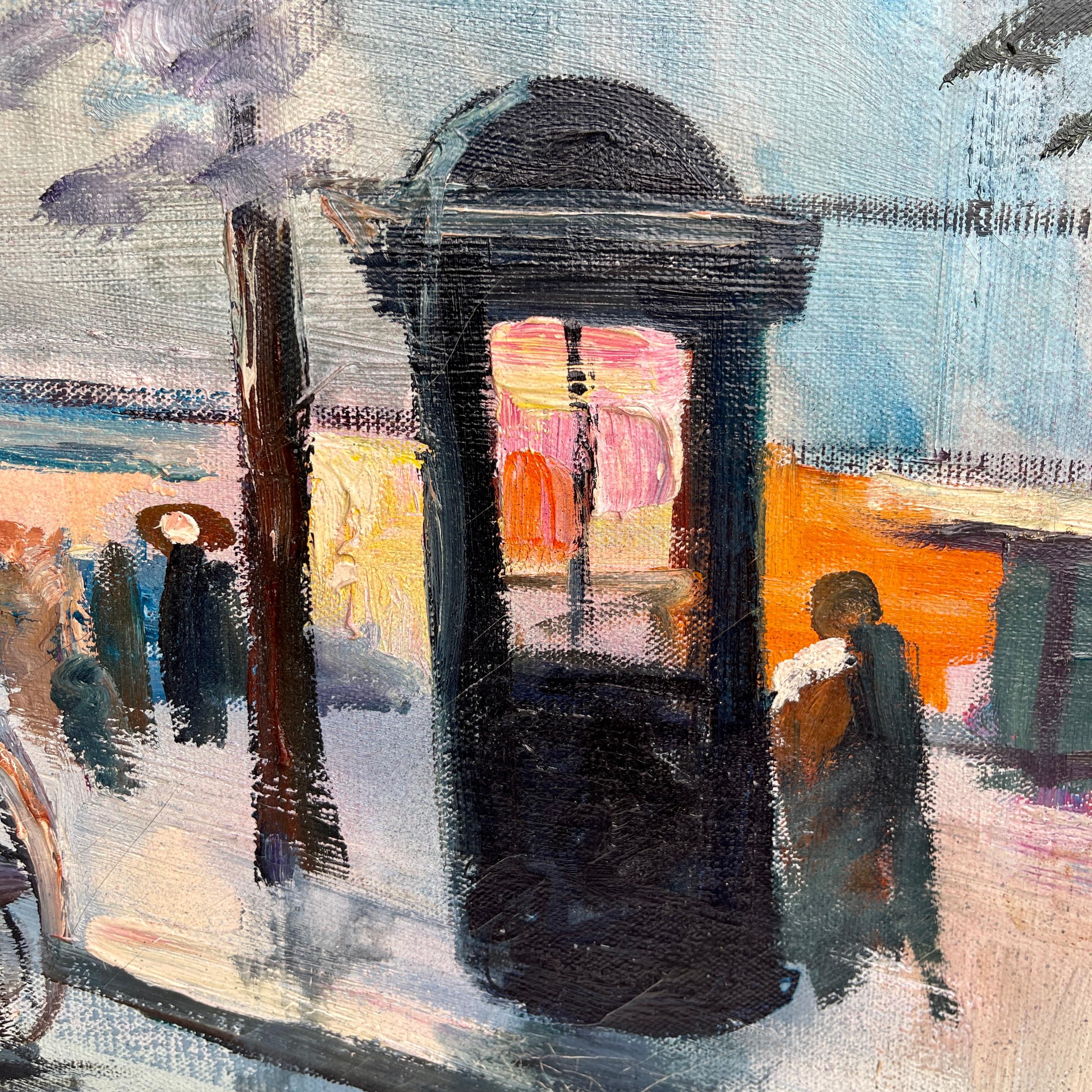Grande huile sur toile impressionniste d'une scène de rue parisienne signée Fairfax, France en vente 6