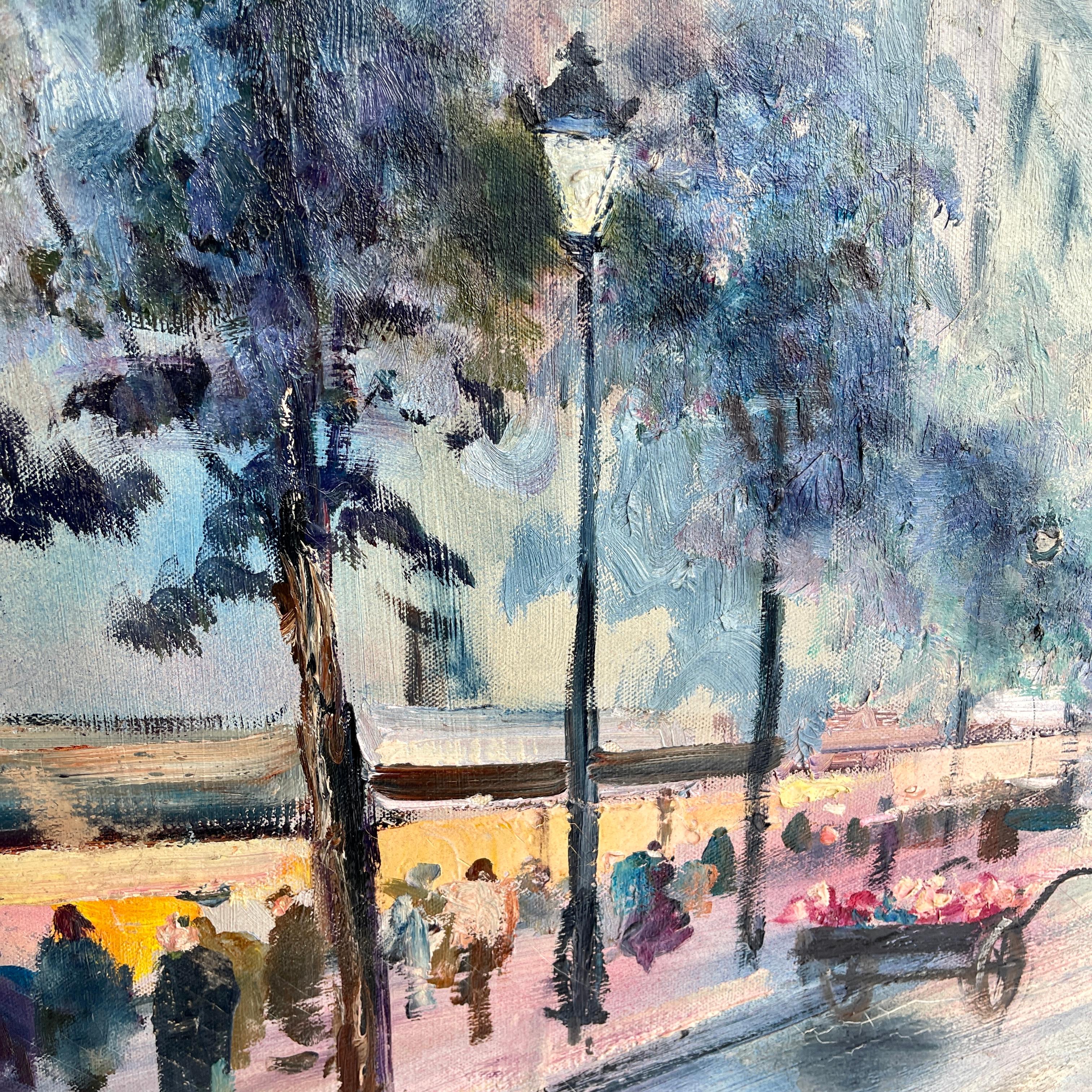 Large Impressionist Parisian Street Scene Oil on Canvas Signed Fairfax, France For Sale 7