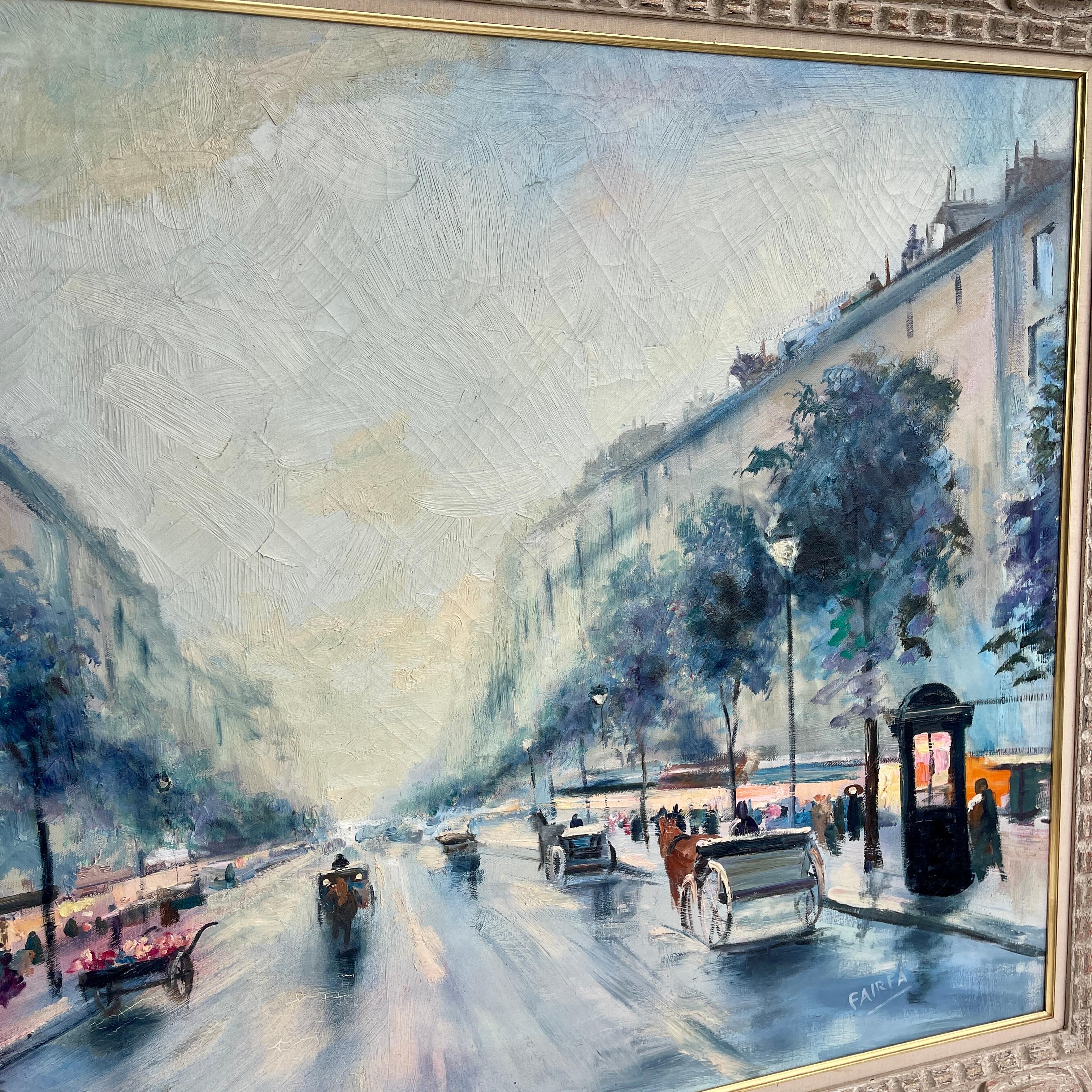 Large Impressionist Parisian Street Scene Oil on Canvas Signed Fairfax, France For Sale 10